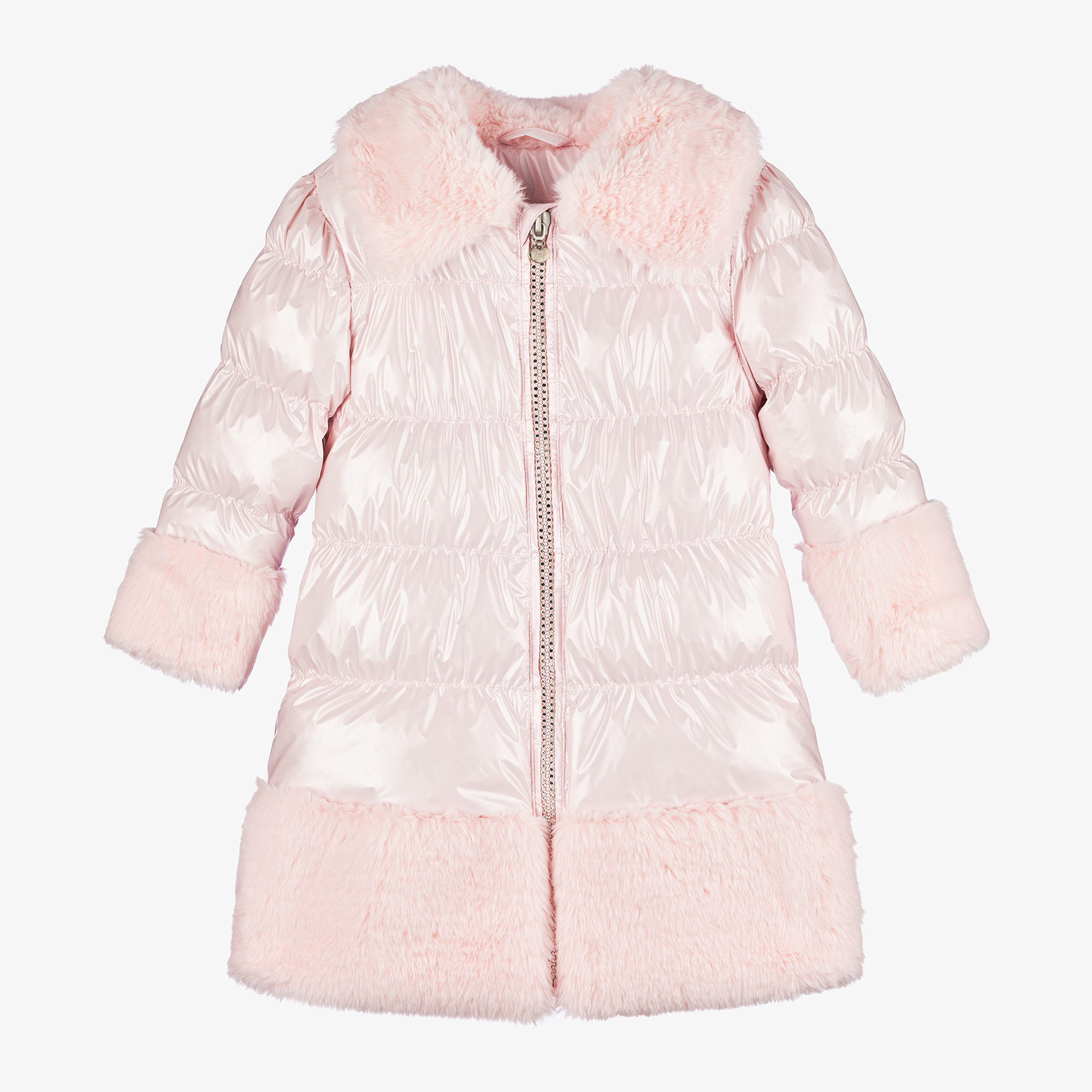 A Dee Girls Metallic Pink Faux Fur Trim Puffer Coat Childrensalon