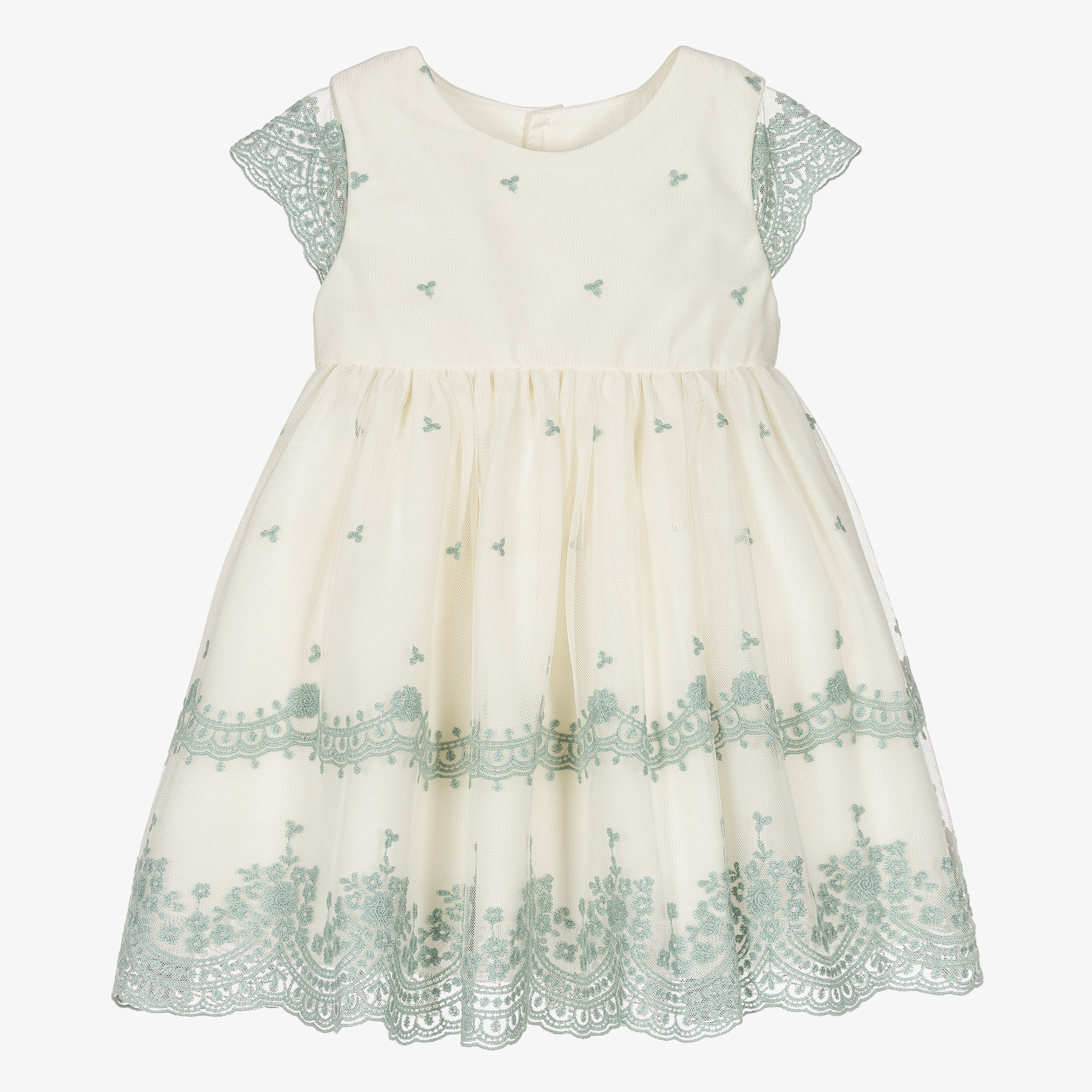 Abel & Lula - Girls Ivory & Green Lace Dress | Childrensalon