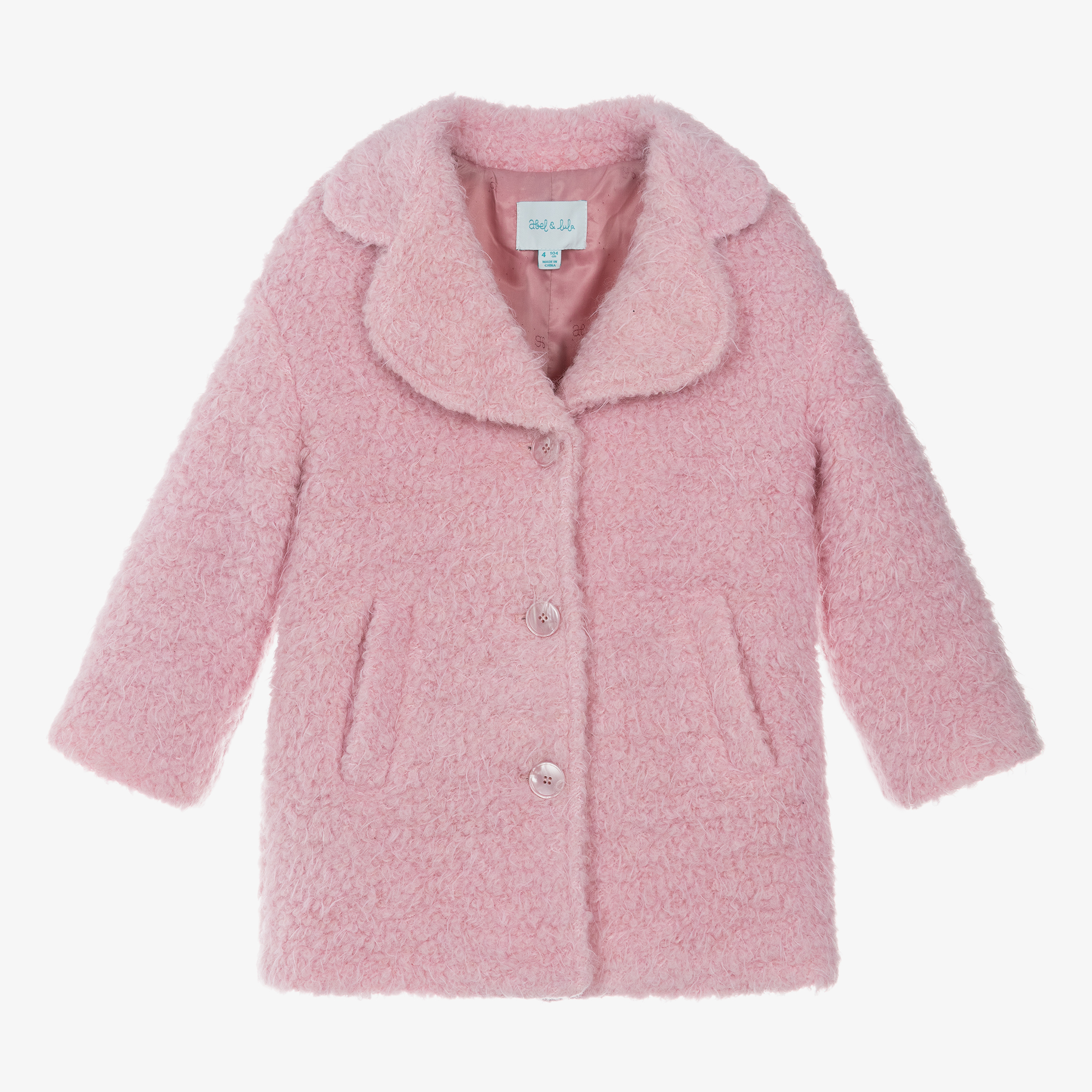 Abel Lula Girls Pink Wool Boucle Coat Childrensalon