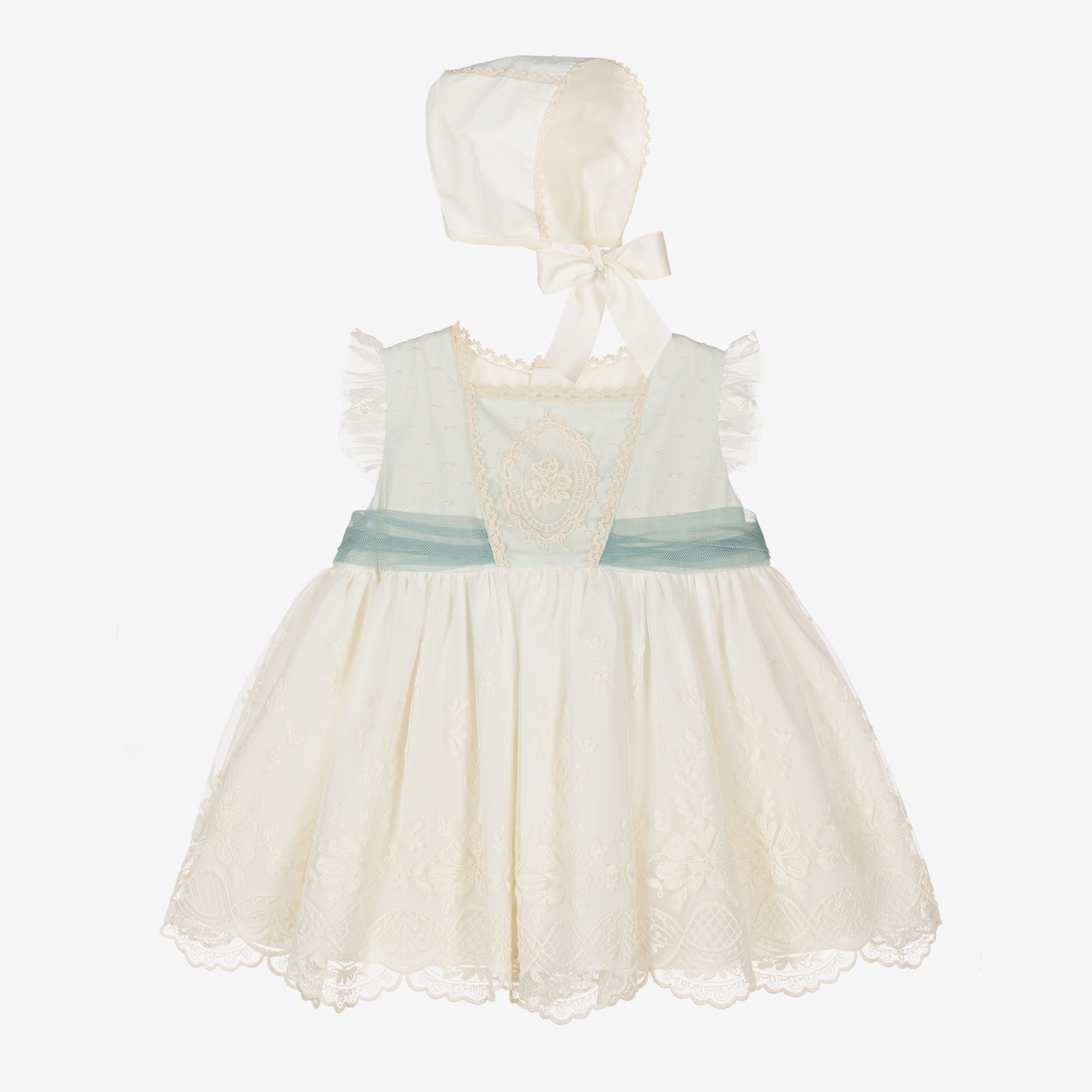 Abuela Tata - Girls Ivory & Green Tulle Dress Set | Childrensalon