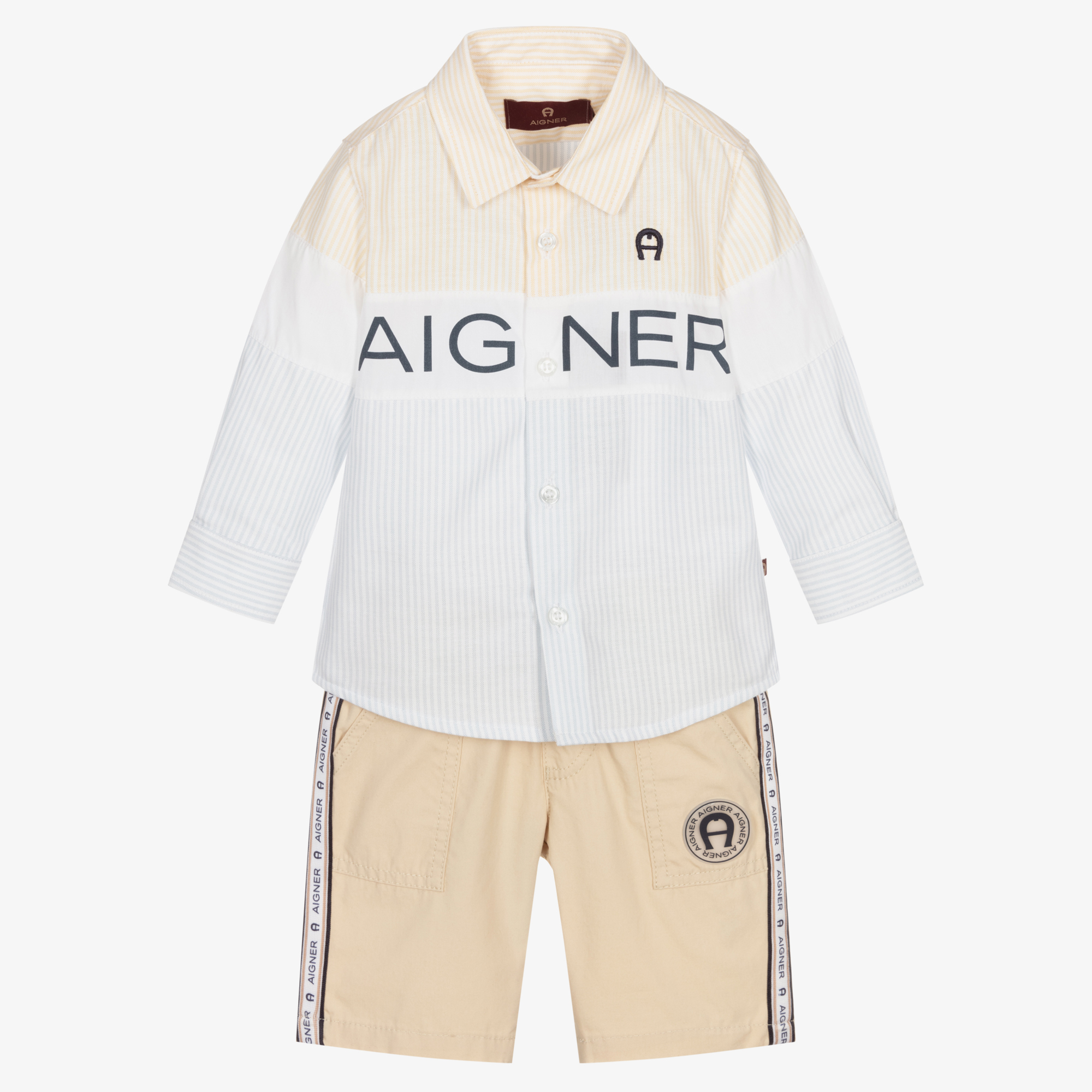 Aigner Ens Short Bleu Et Beige Bebe Childrensalon