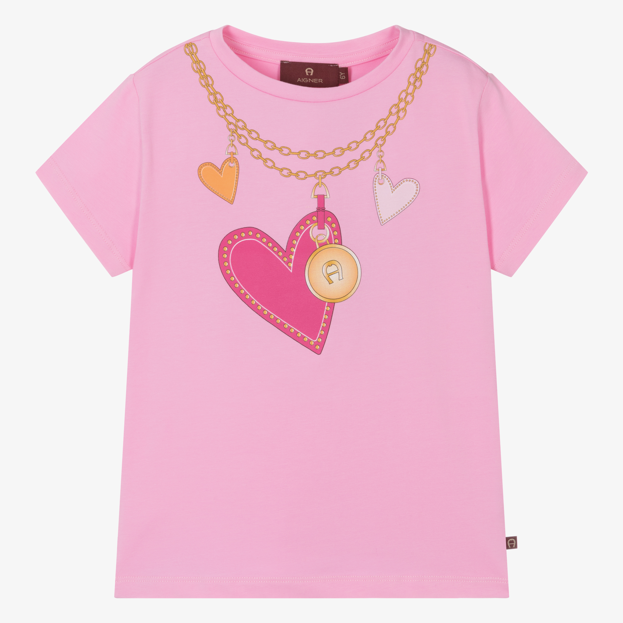 AIGNER Girls Pink Cotton Heart Chain T Shirt Childrensalon