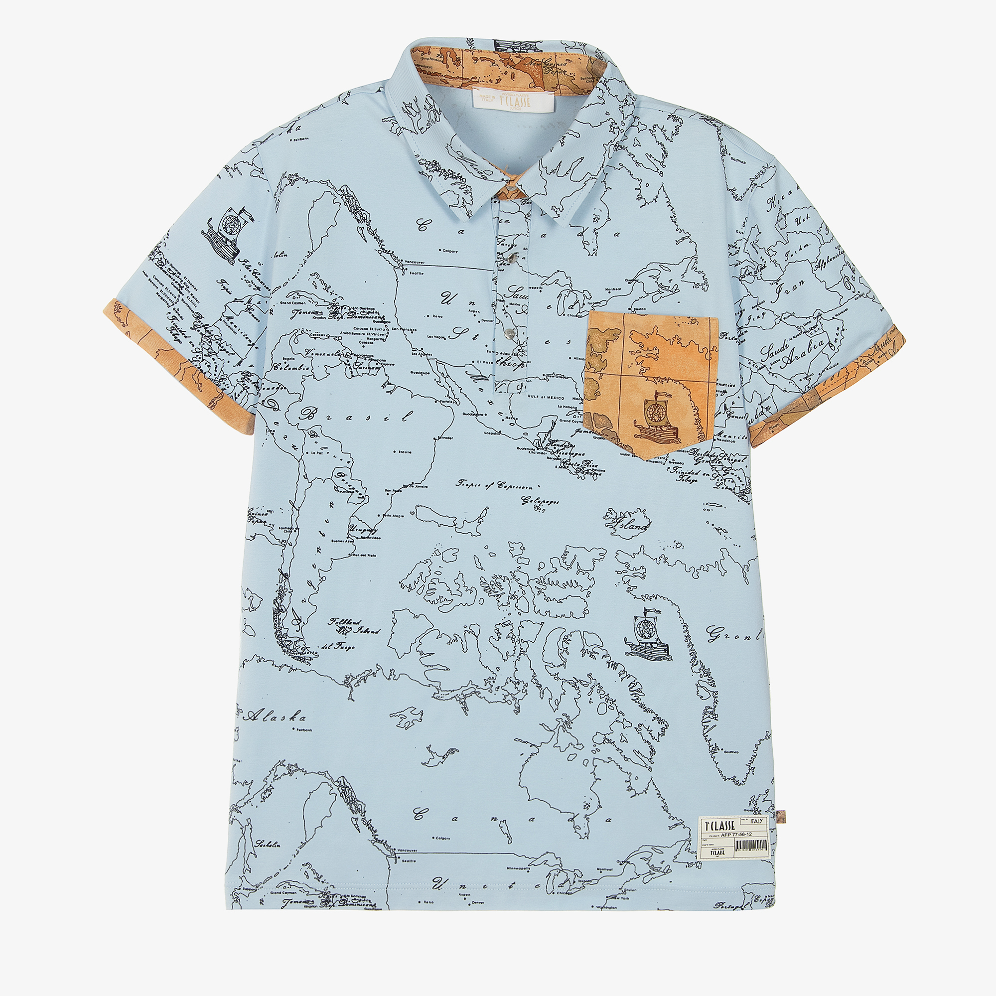 Alviero Martini Teen Boys Blue Geo Map Polo Shirt Childrensalon