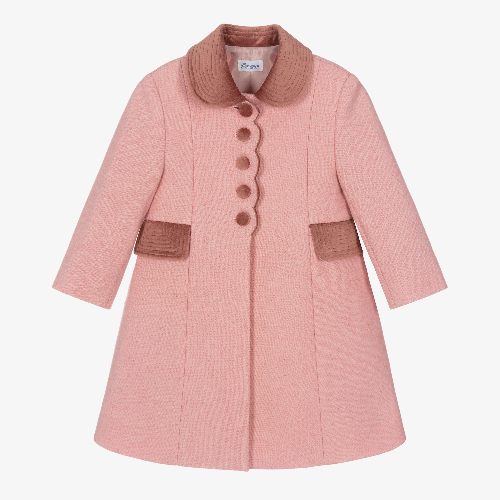 Ancar Girls Pink Wool Velvet Coat Childrensalon