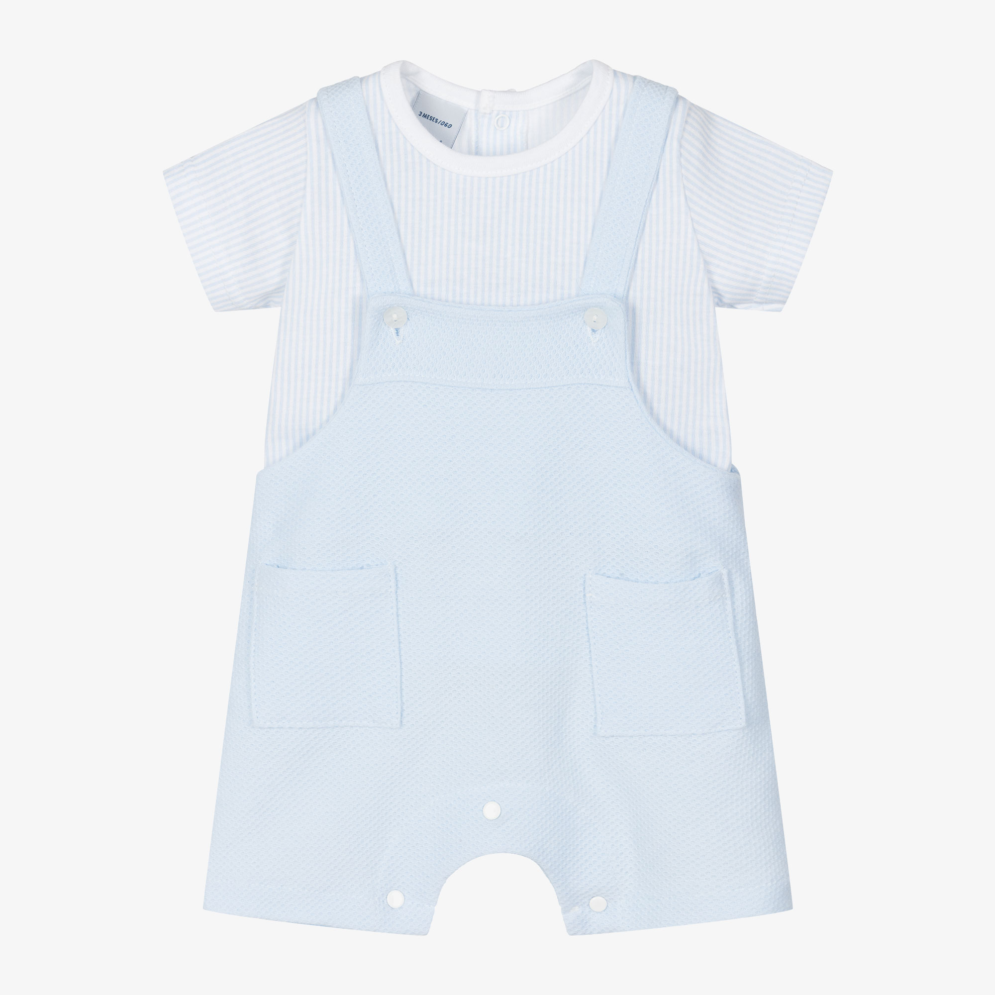 Babidu - White Top & Blue Dungaree Set | Childrensalon