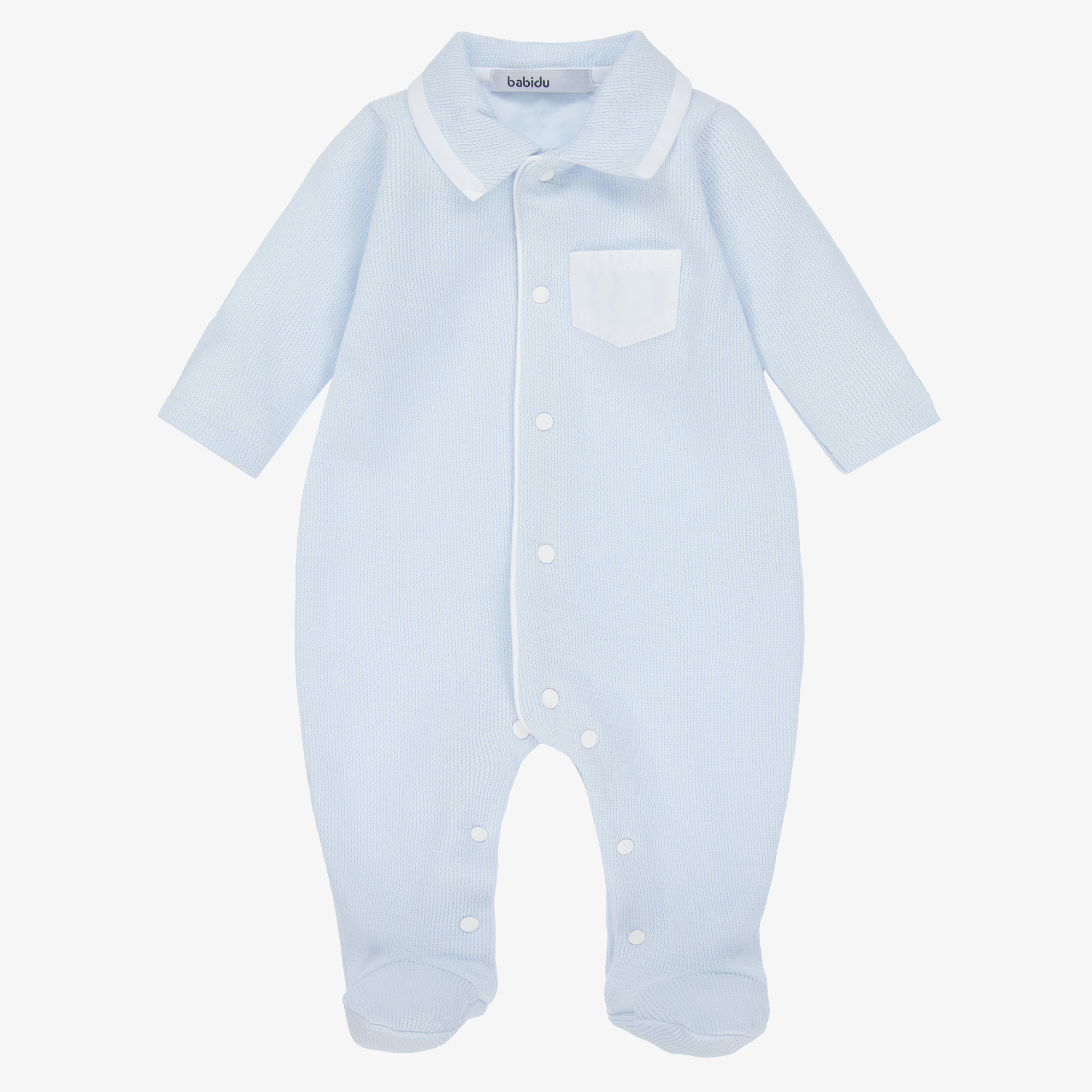 Babidu - Blue & White Cotton Babygrow | Childrensalon