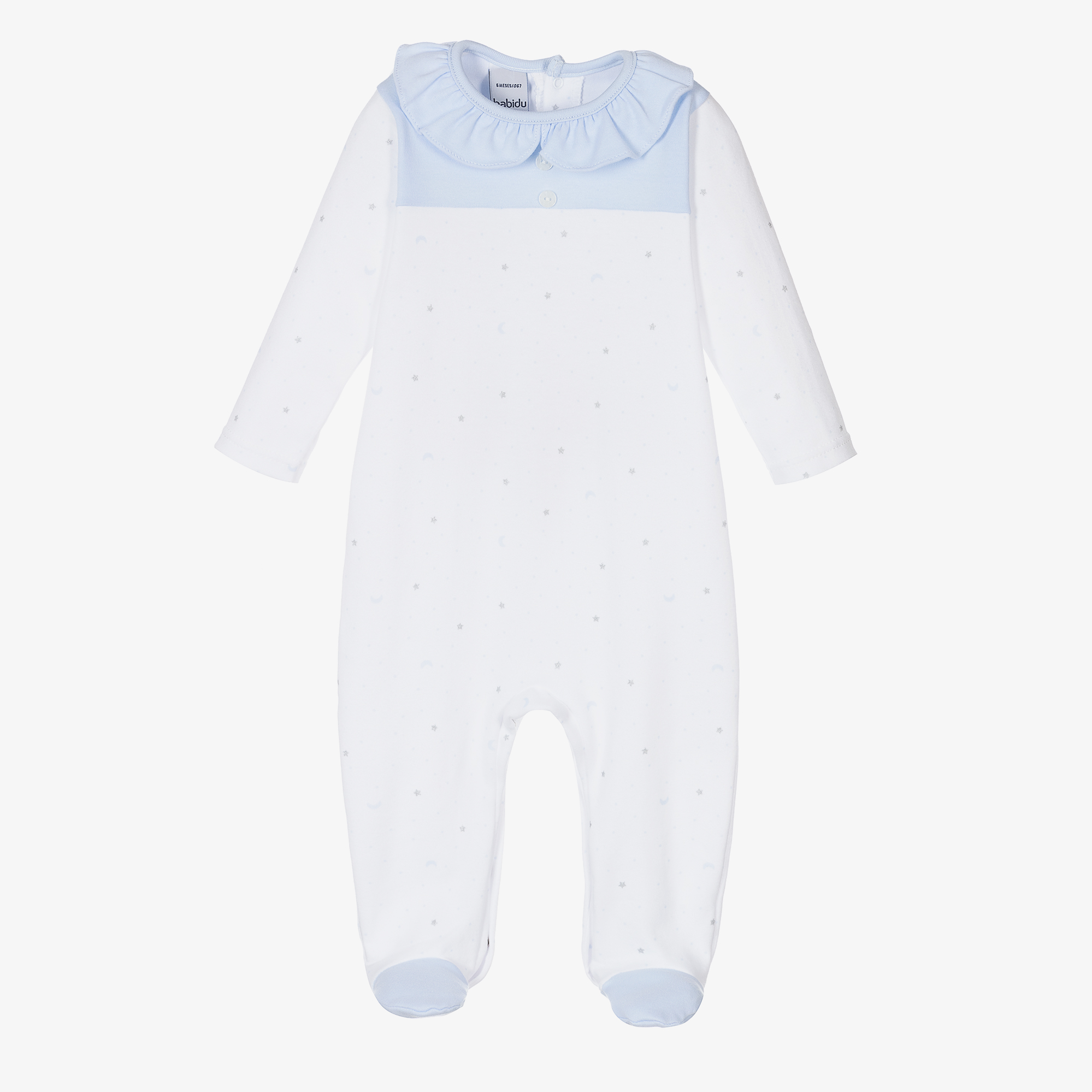 Babidu - Blue & White Cotton Babygrow | Childrensalon