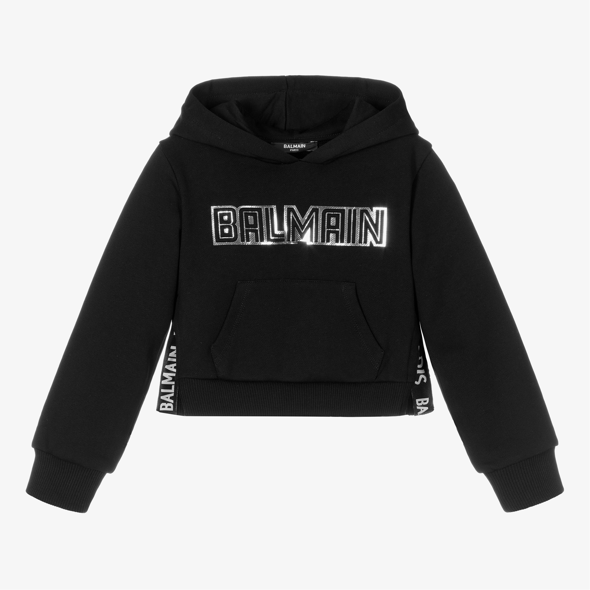 Balmain - Black Cotton Logo Hoodie | Childrensalon