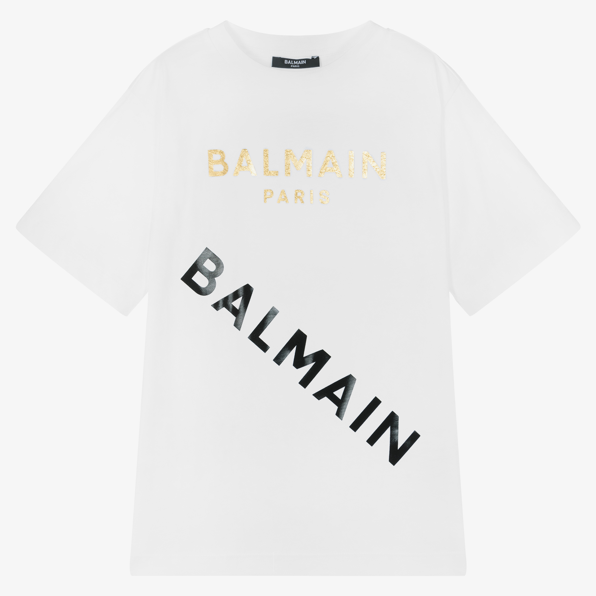Balmain - Girls White & Gold Logo Dress | Childrensalon