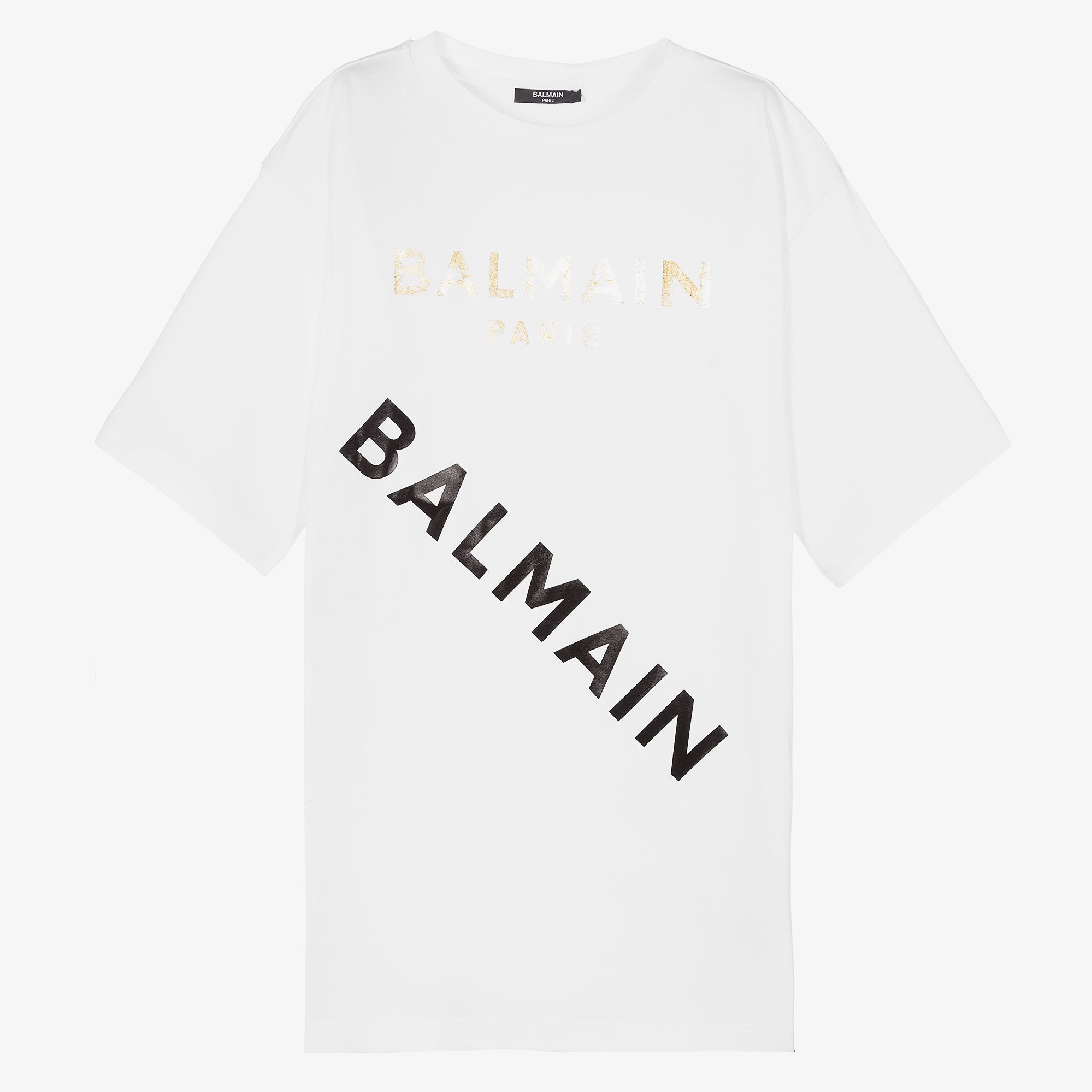 Balmain - Girls White & Gold Logo Dress | Childrensalon