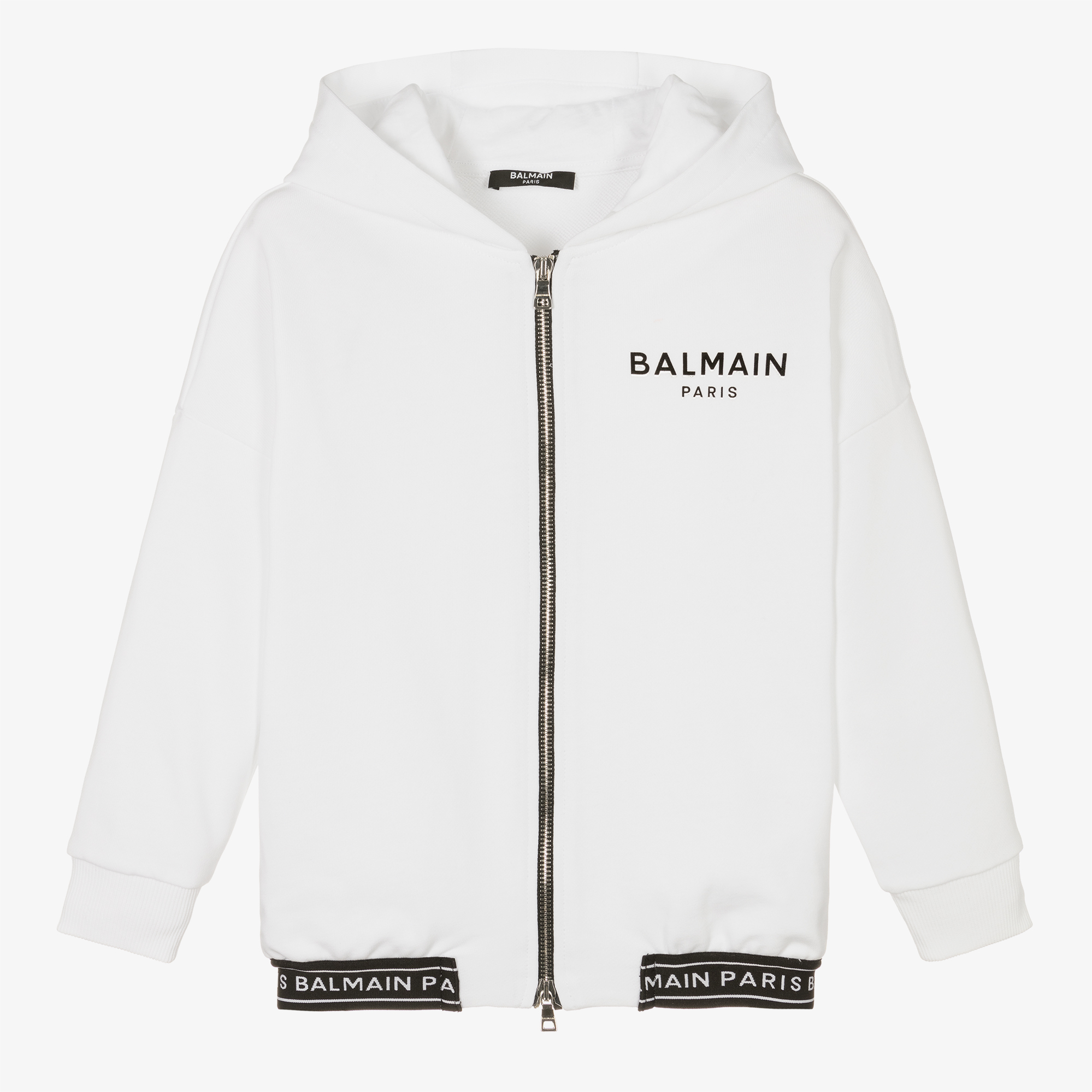 Balmain White Cotton Logo Zip-Up | Childrensalon