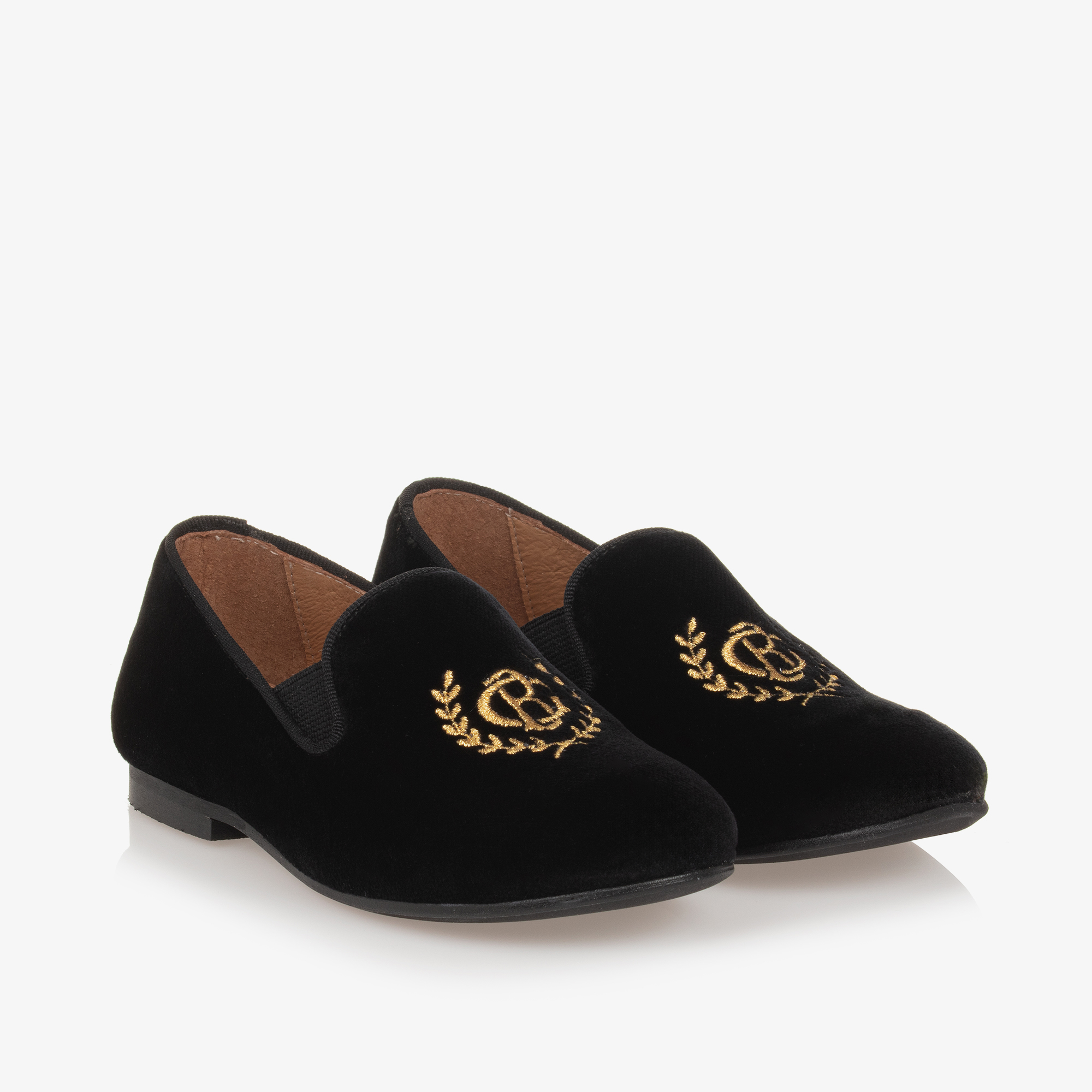 Beatrice George Boys Black Velvet Monogram Loafers Childrensalon