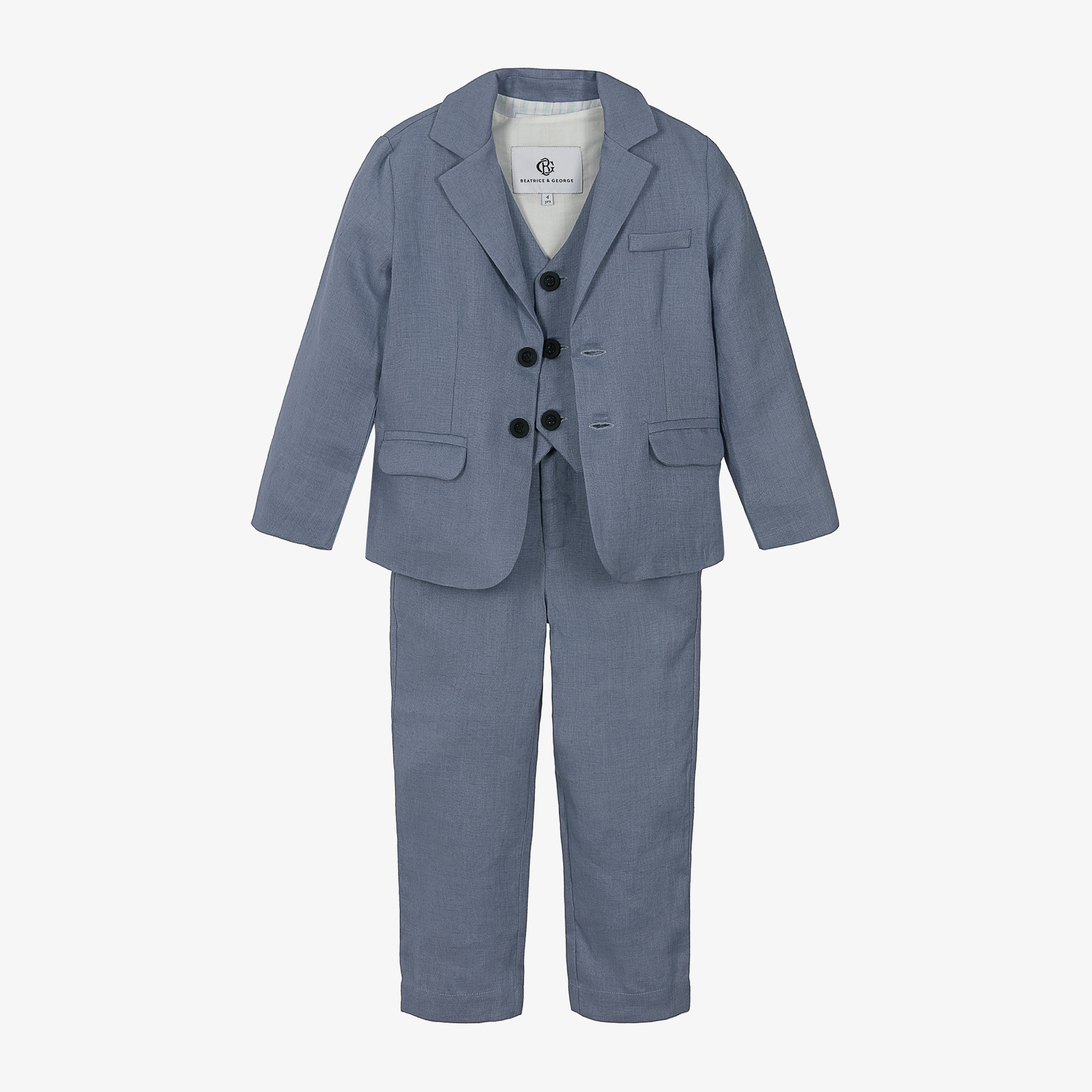 Beatrice George Boys Blue Linen Waistcoat Suit Childrensalon