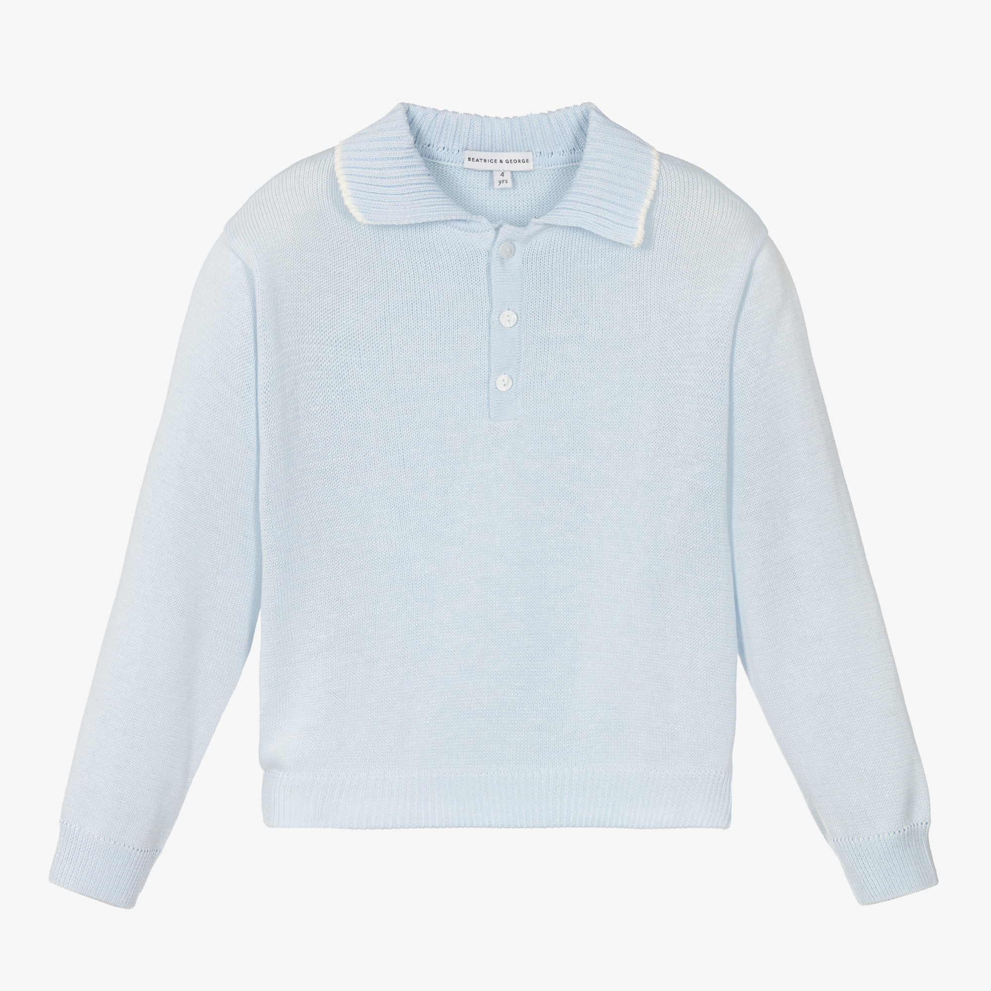 Beatrice George Boys Pale Blue Cotton Henley Sweater