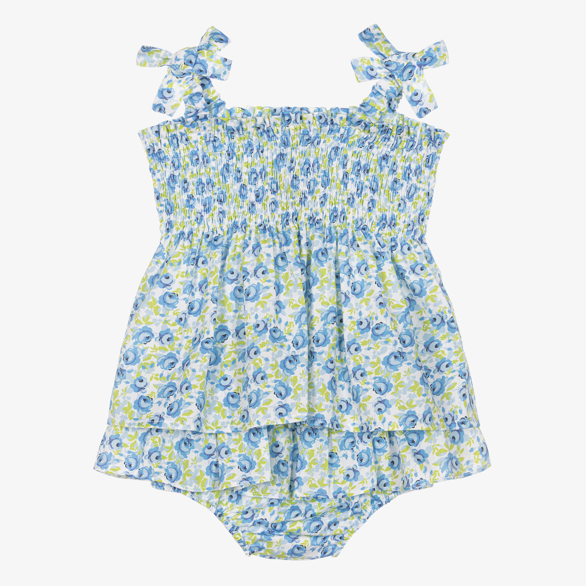 Beatrice George Robe et bloomer en coton bleu fleurs fille