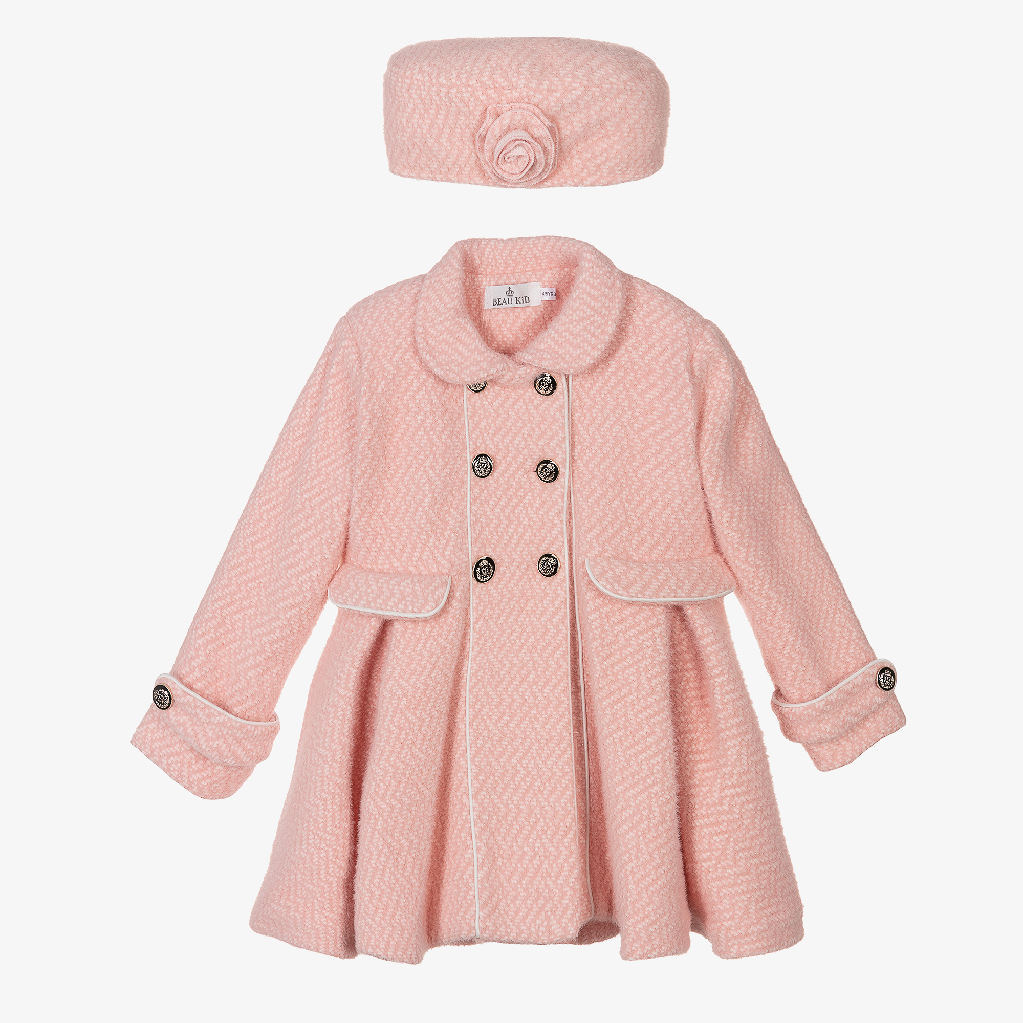 Beatrice & George Girls & Cashmere Monogram Hat Set Girls Kids 2-6 Year Pink Wool by Childrensalon