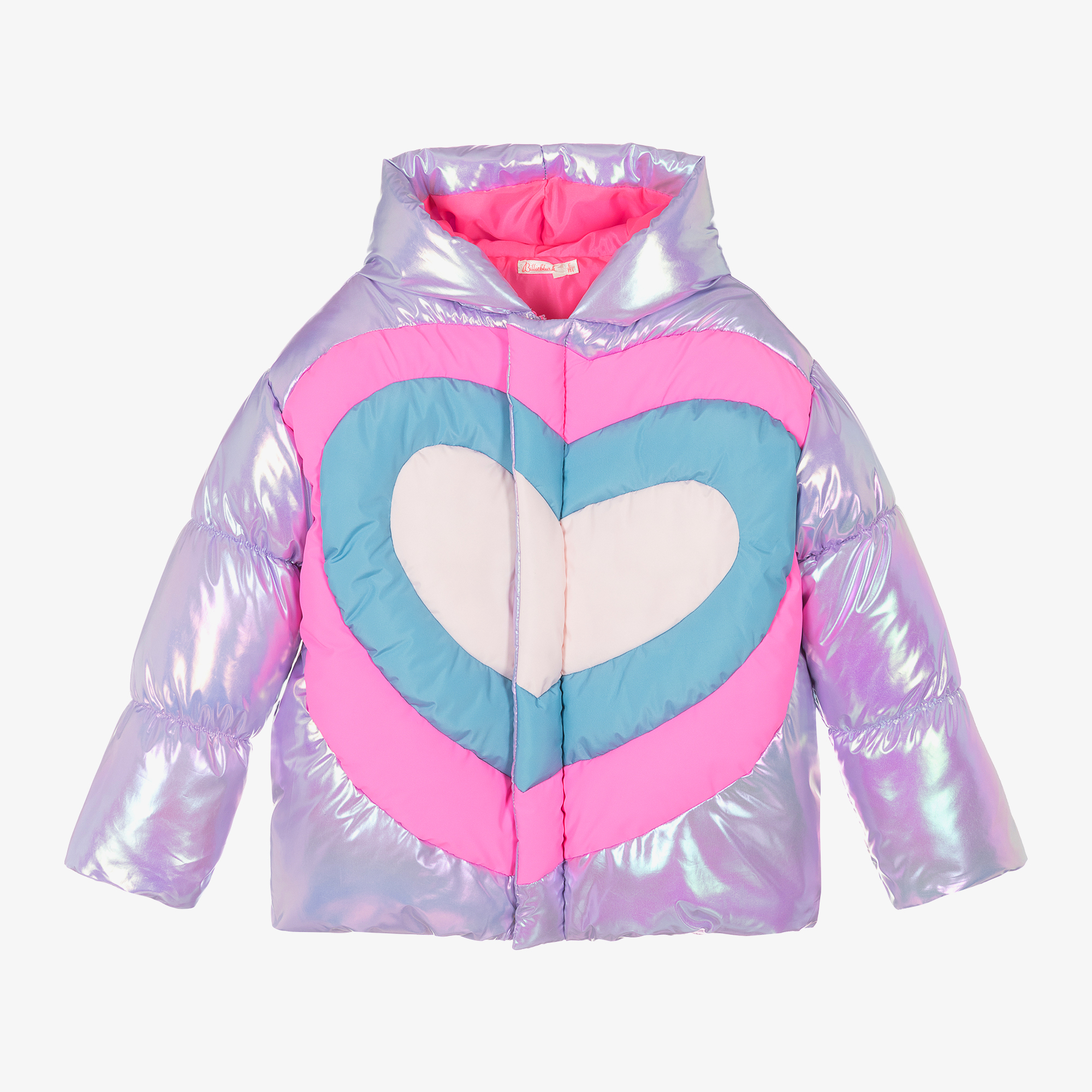 Billieblush Girls Metallic Purple Heart Puffer Jacket