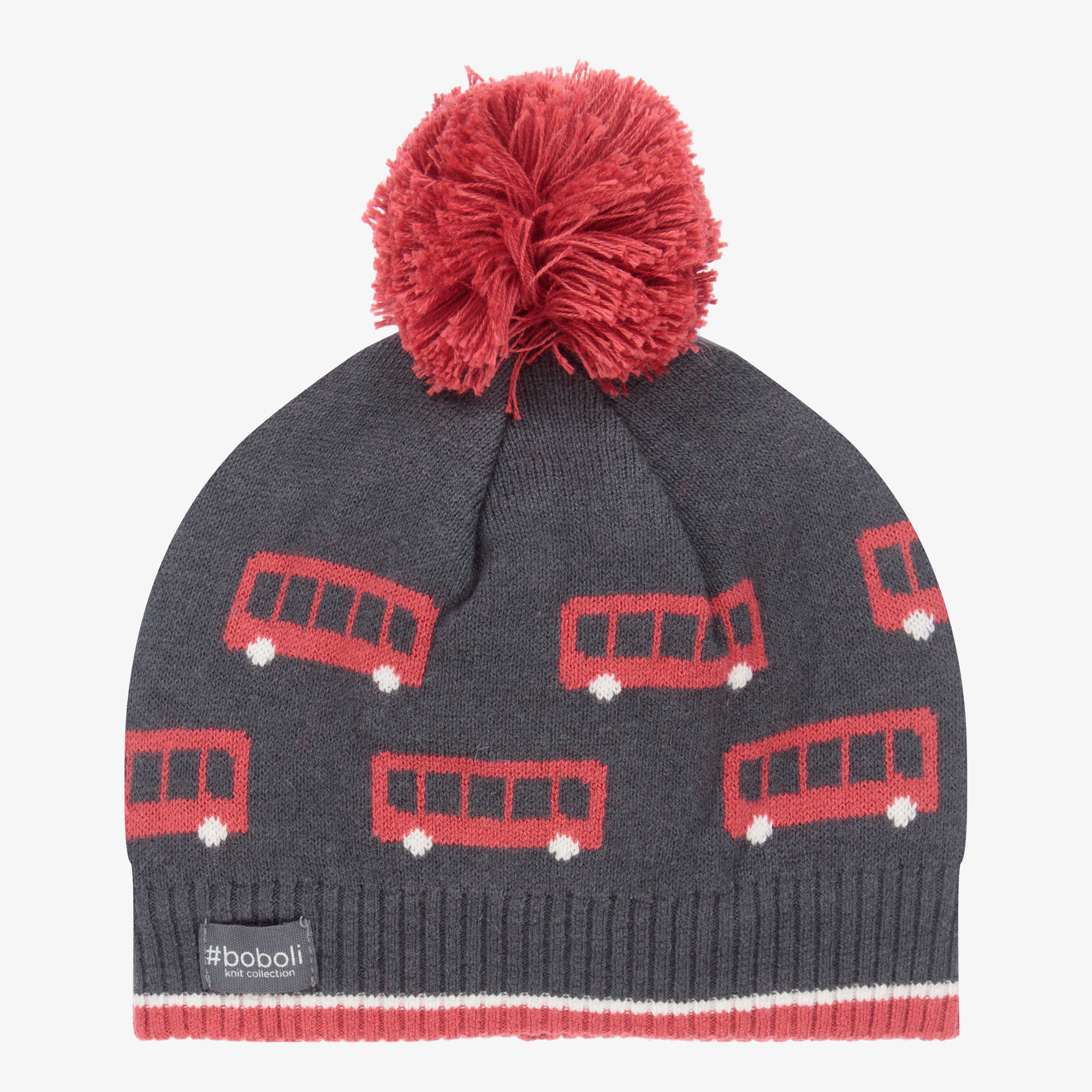 grey and red bobble hat