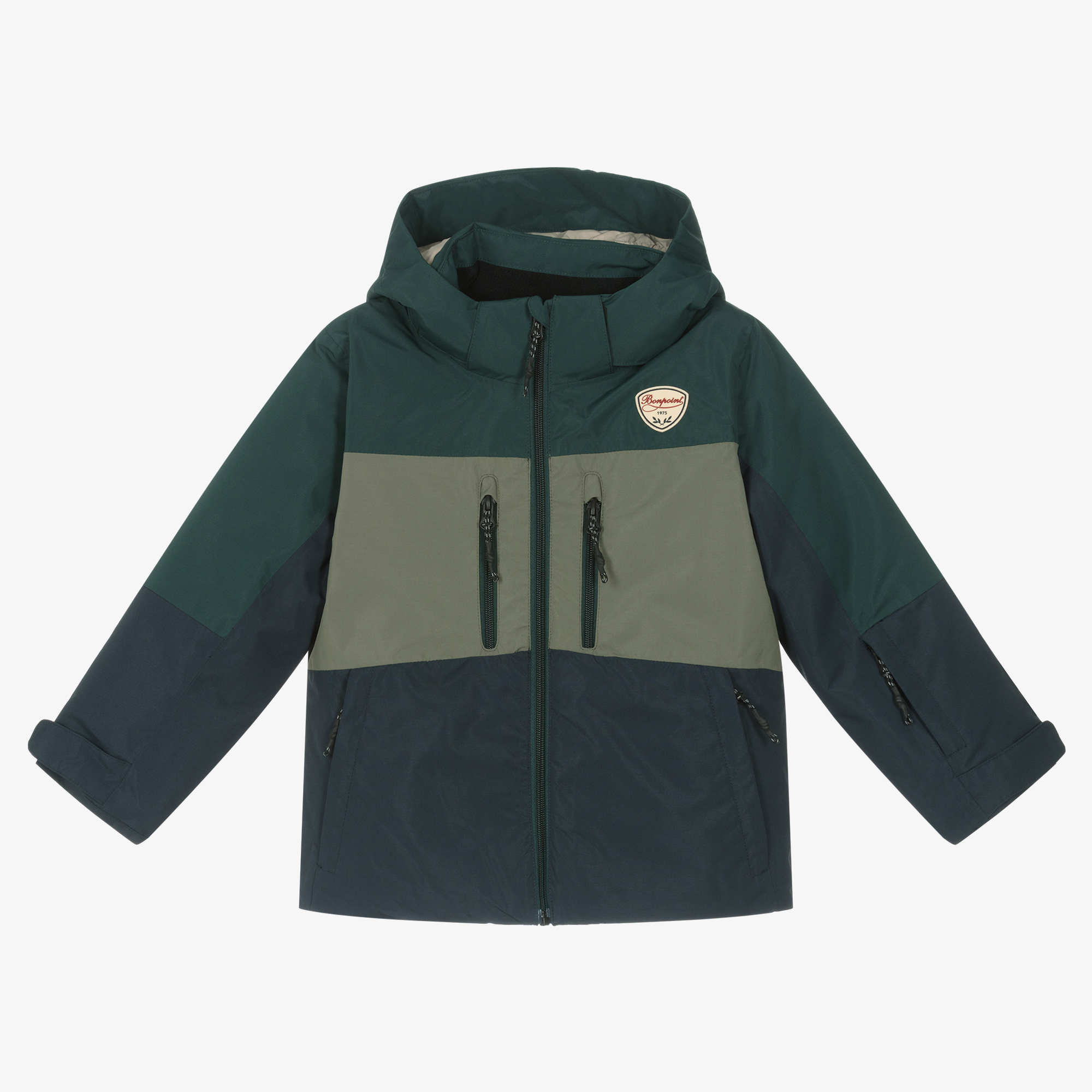 Bonpoint - Boys Blue & Green Down Padded Ski Jacket | Childrensalon