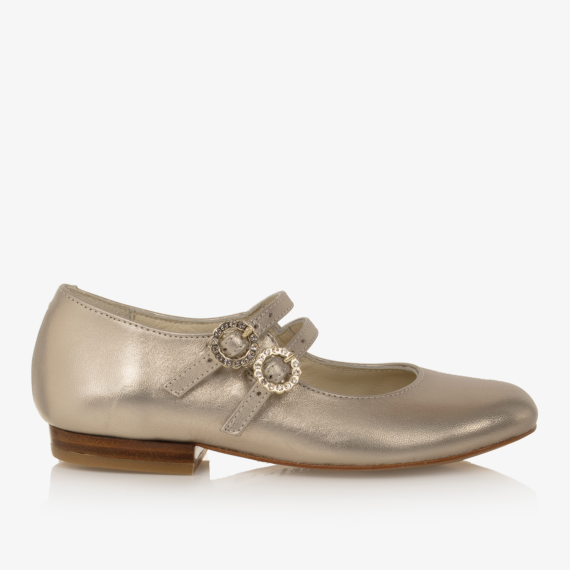 Bonpoint - Girls Gold Buckle Ballerina Pumps | Childrensalon