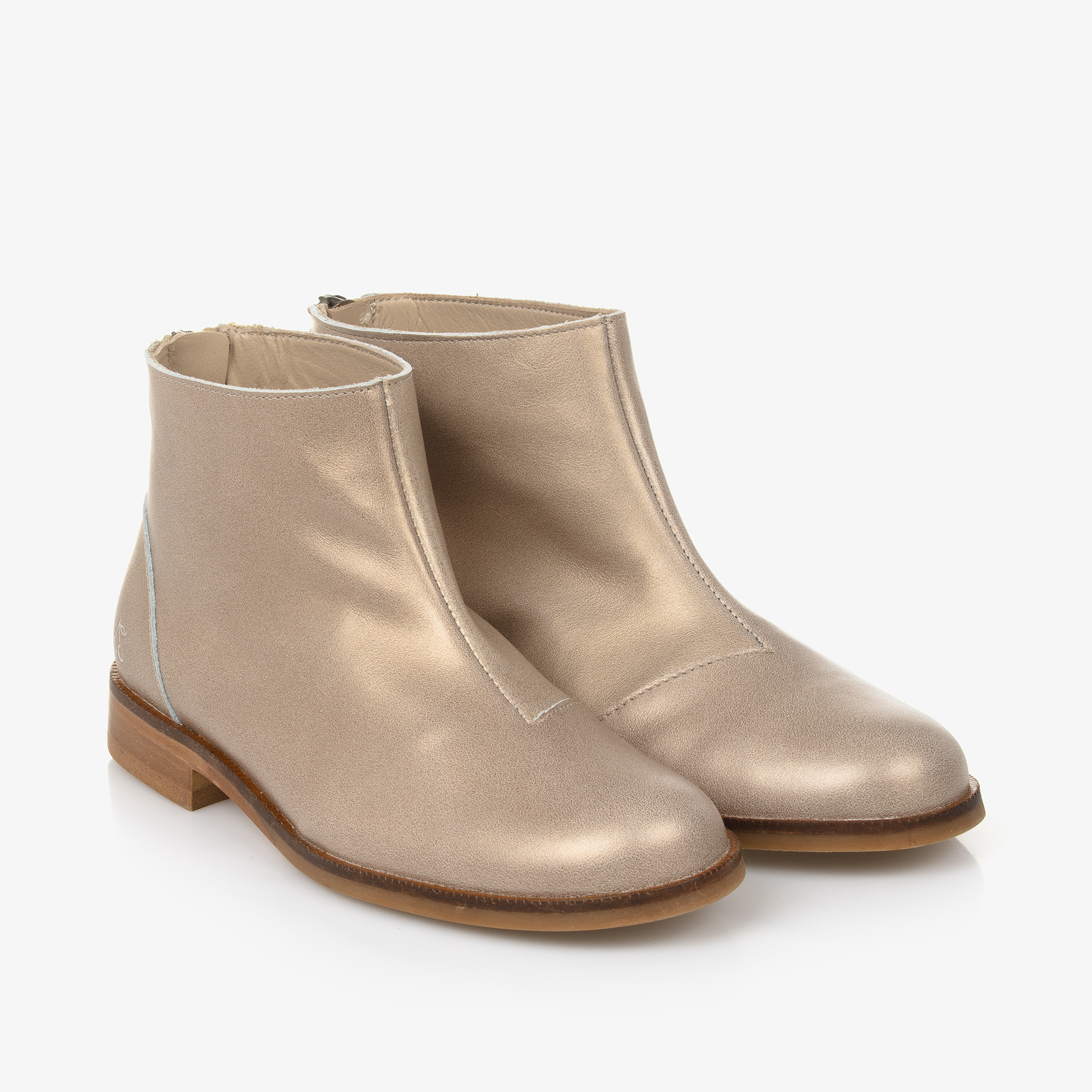 Bonpoint Girls Gold Leather Ankle Boots