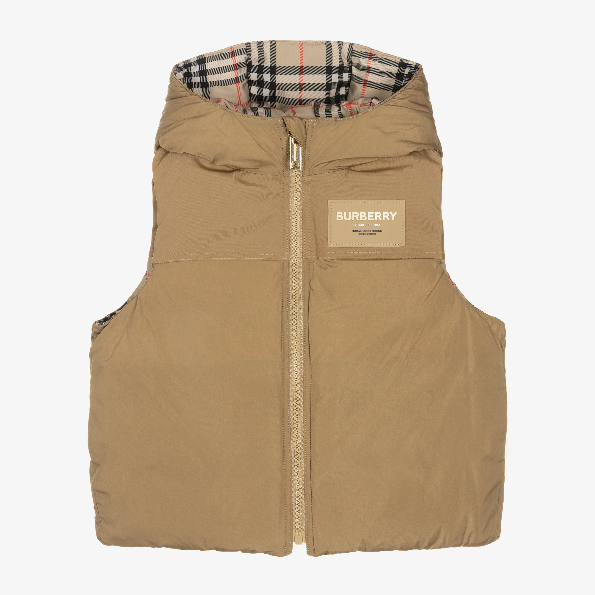 Burberry Beige Check Reversible Down Gilet