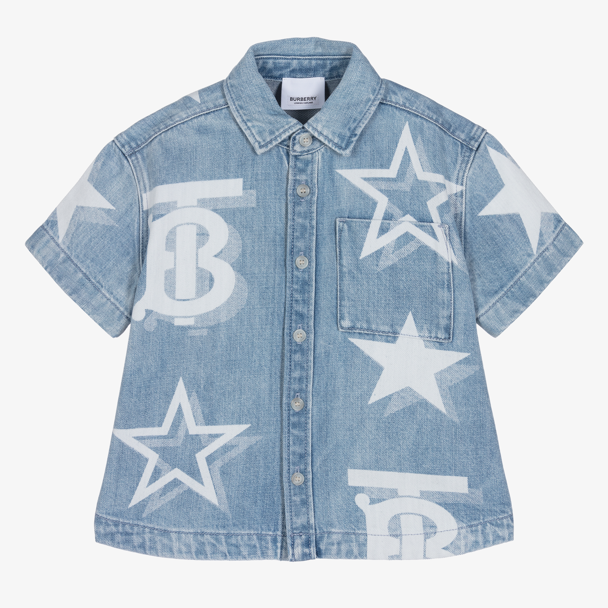 Burberry - Boys Light Blue Denim Logo Shirt | Childrensalon