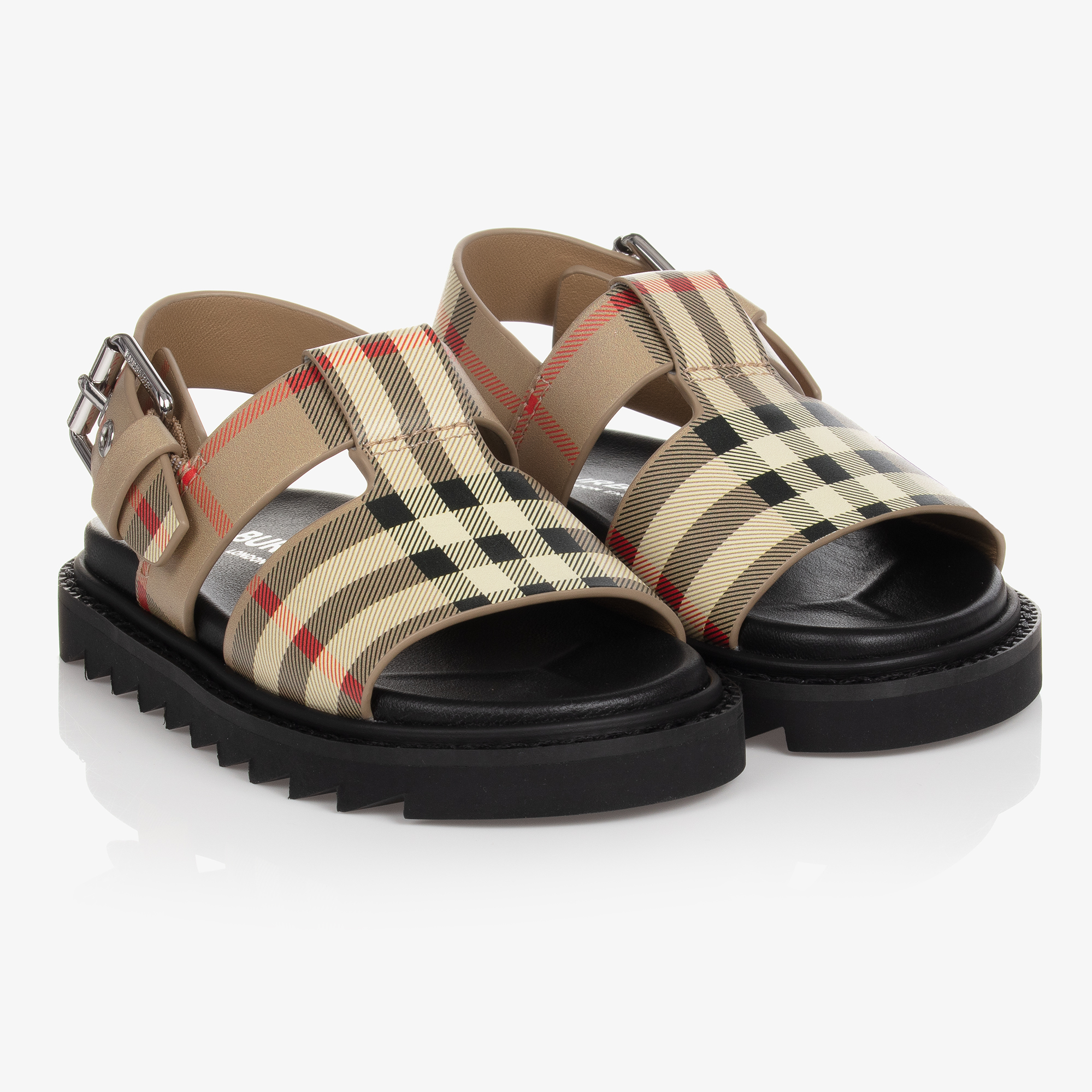 Burberry - Junior Beige Check Leather Sandals | Childrensalon