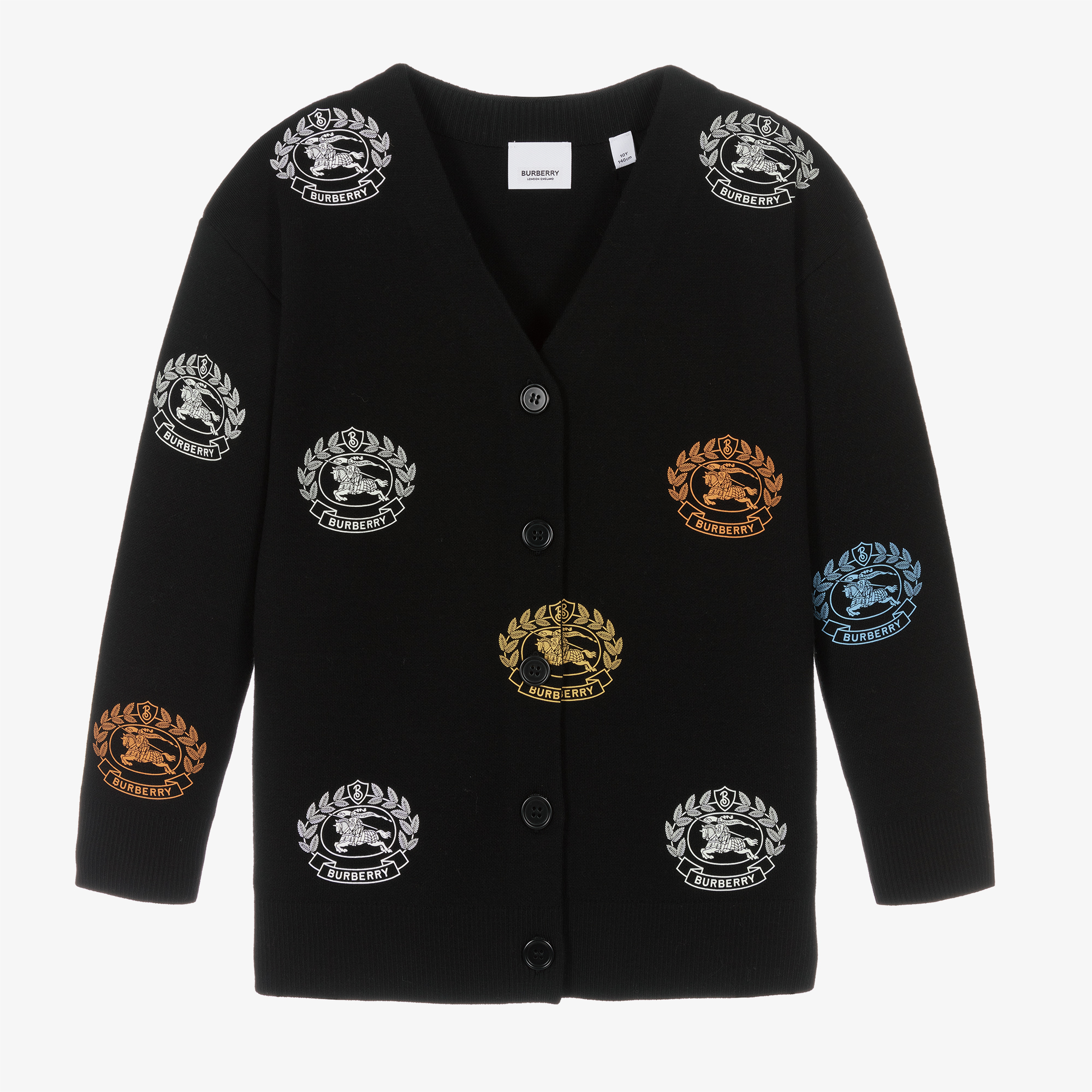 Burberry - Teen Girls Black Logo Motif Wool Cardigan | Childrensalon