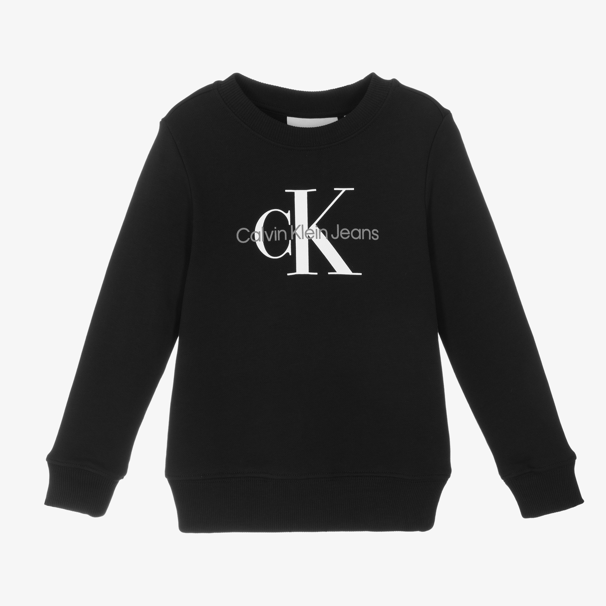 Calvin Klein Black Cotton Monogram Logo Sweatshirt Childrensalon