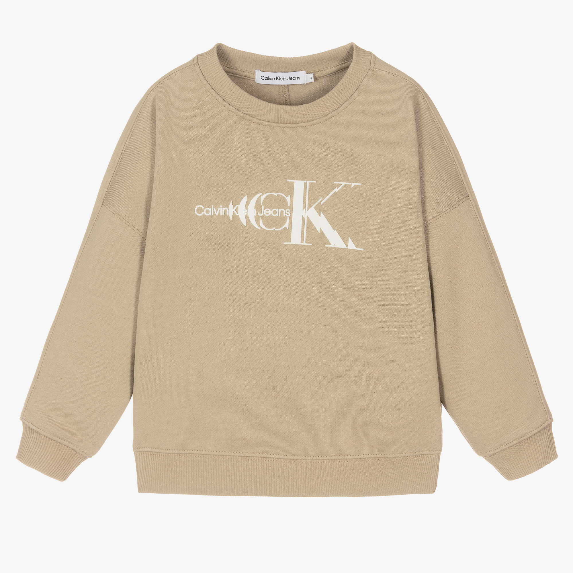 Calvin Klein Jeans - Boys Beige Cotton Logo Sweatshirt | Childrensalon