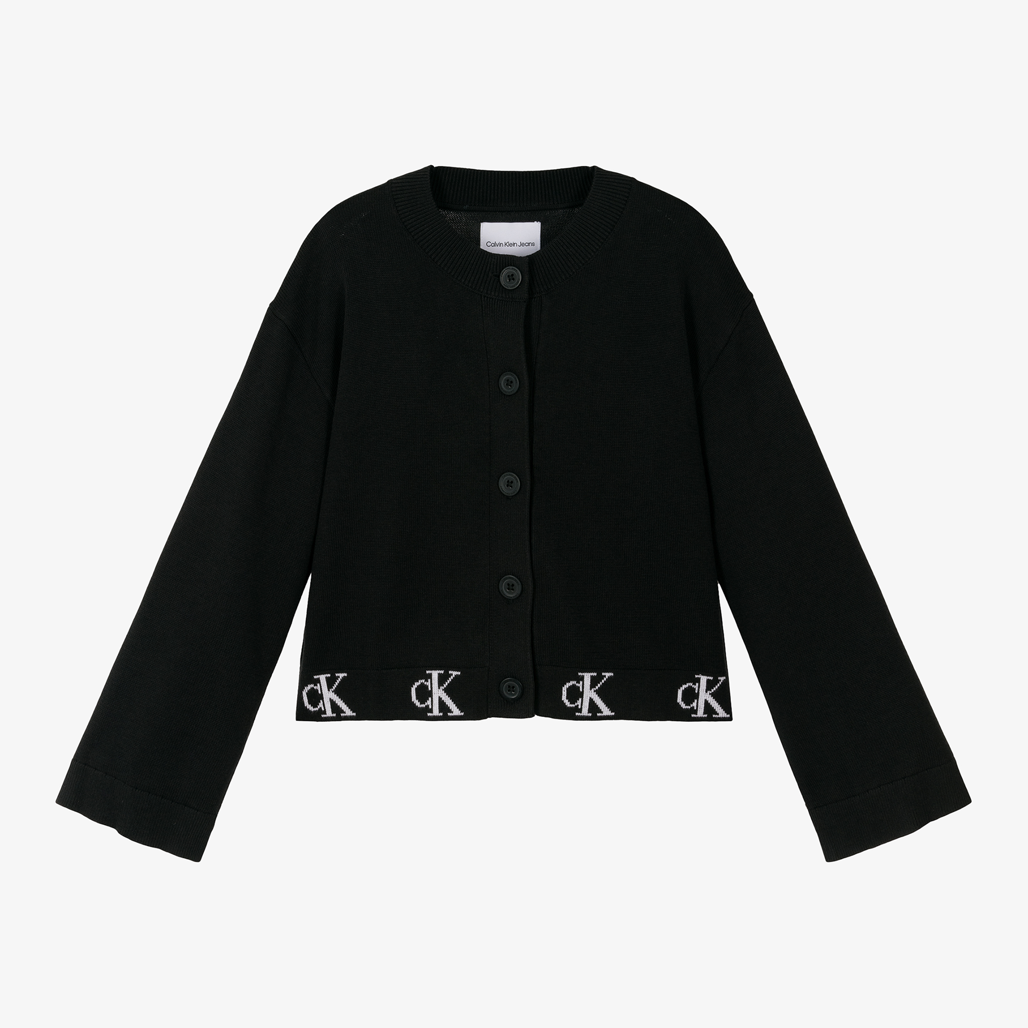 Calvin Klein Girls Black Cotton Viscose Knit Cardigan