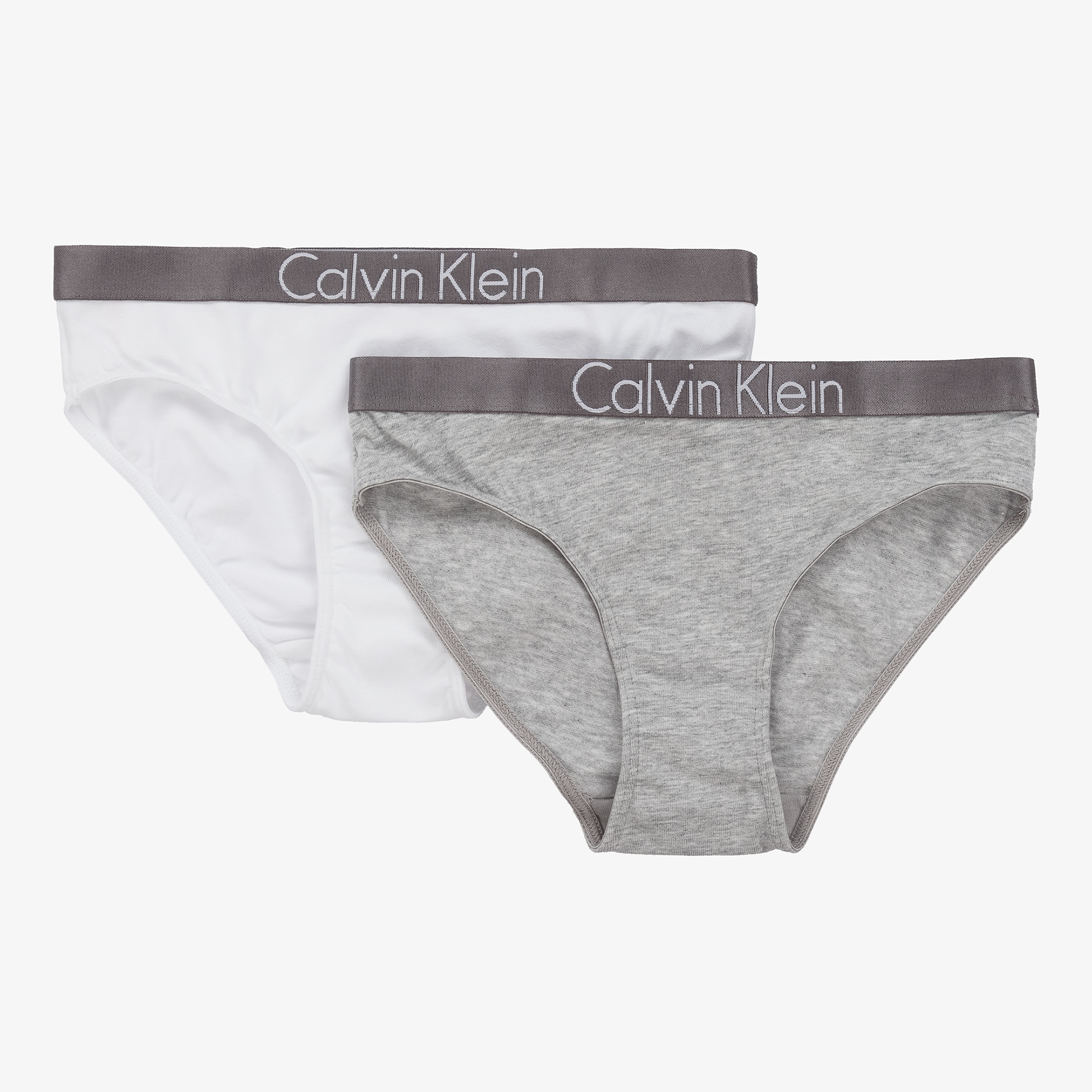 Calvin Klein - Girls Grey & White Cotton Knickers (2 Pack)