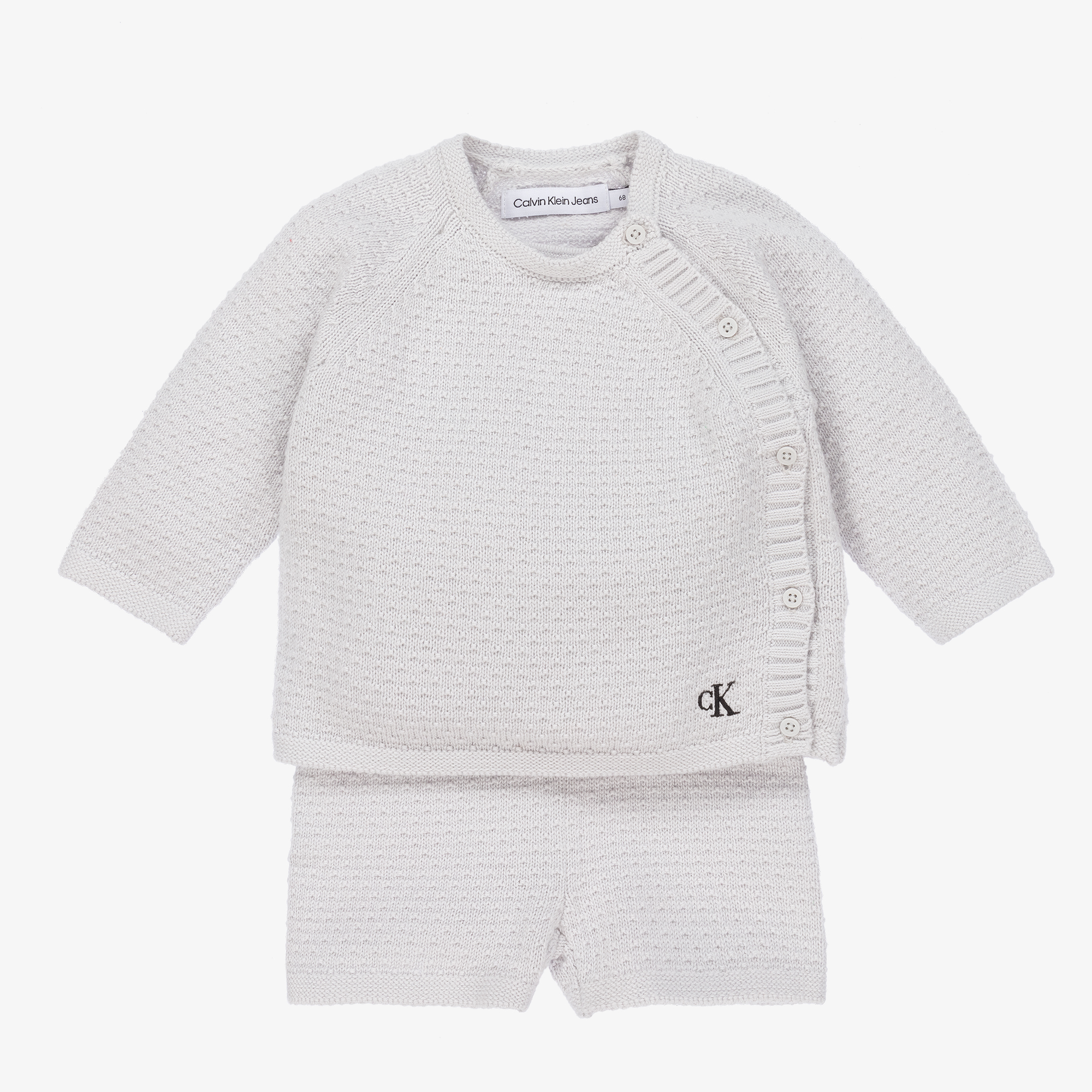 Calvin Klein Jeans - Grey Knitted Baby Sweater & Shorts Set | Childrensalon