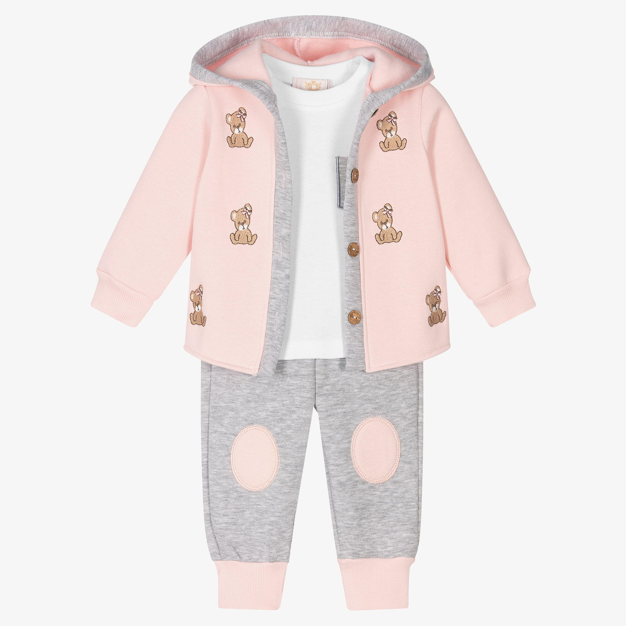 Caramelo Kids Girls Pink Grey Tracksuit Set Childrensalon