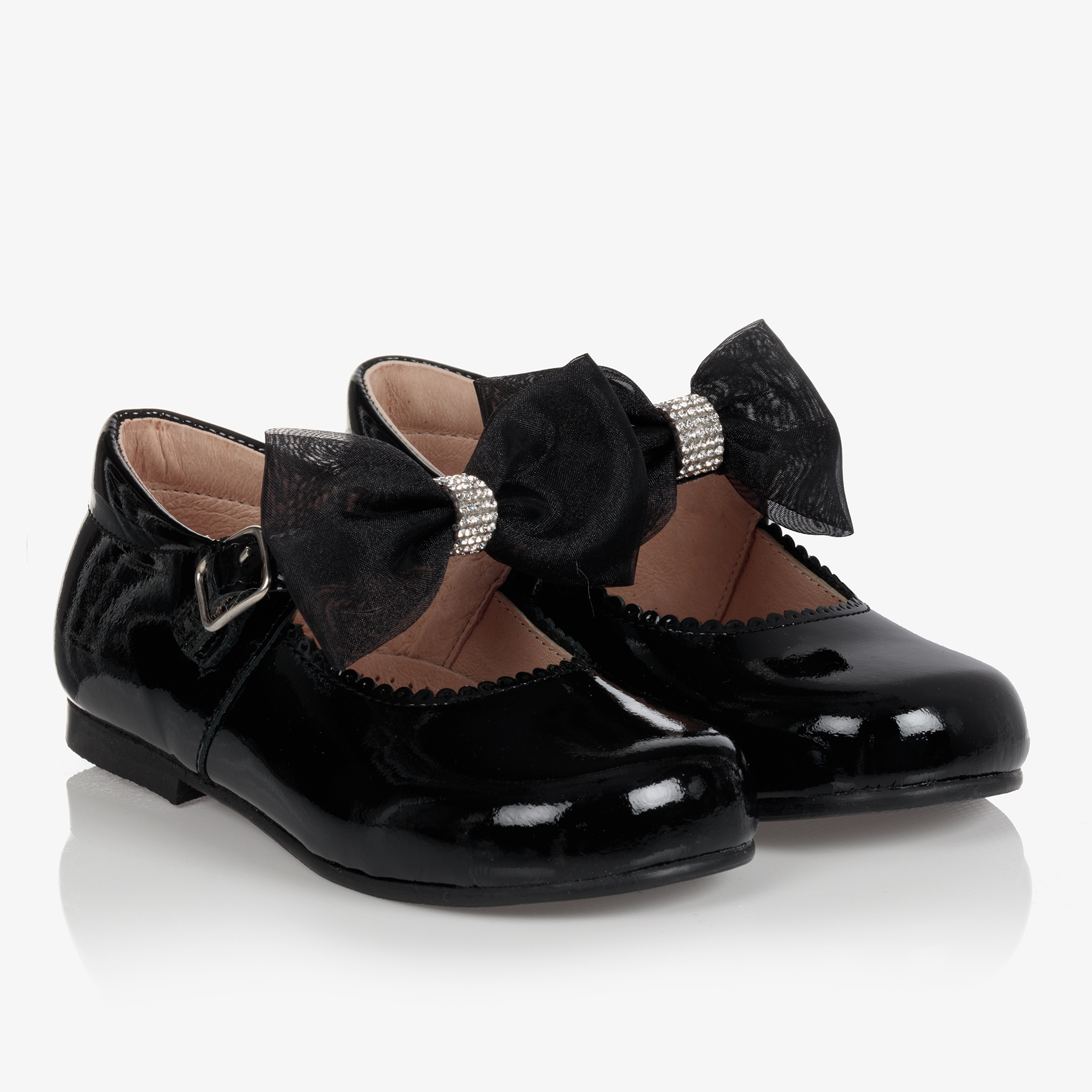 Children s Classics Girls Black Patent Bow Shoes