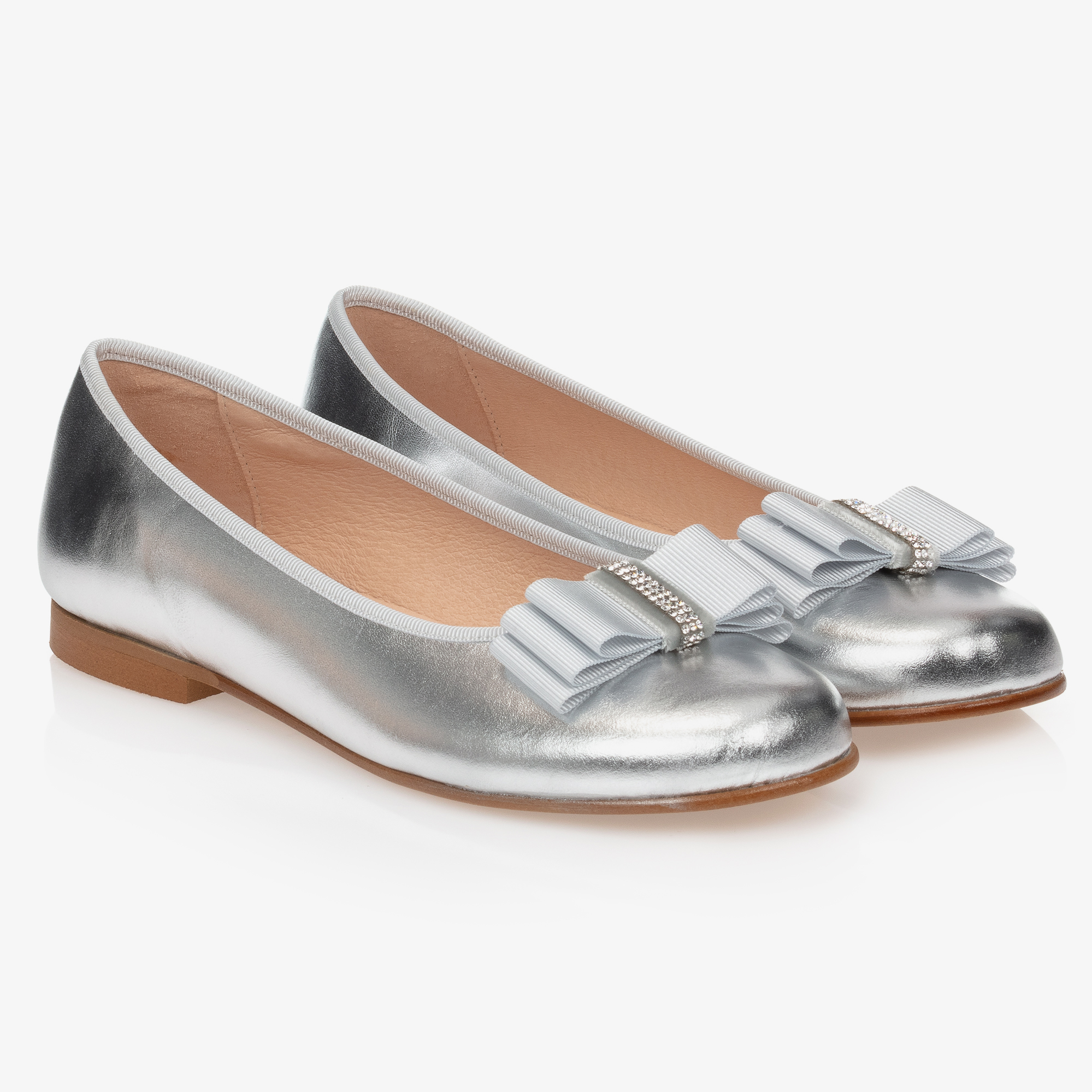 Children's - Silver Leather Ballerina Shoes | Childrensalon
