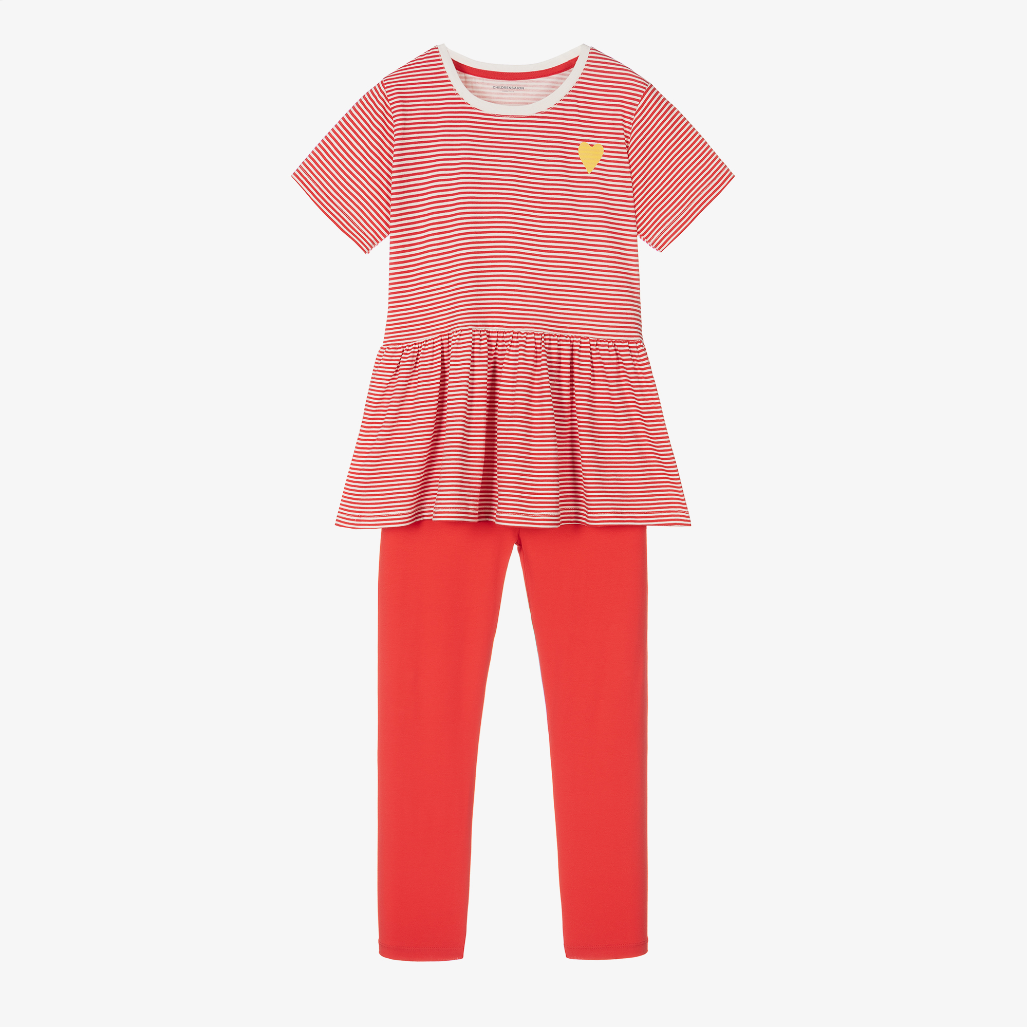 Childrensalon Essentials - Girls Red Stripe Organic Leggings Set