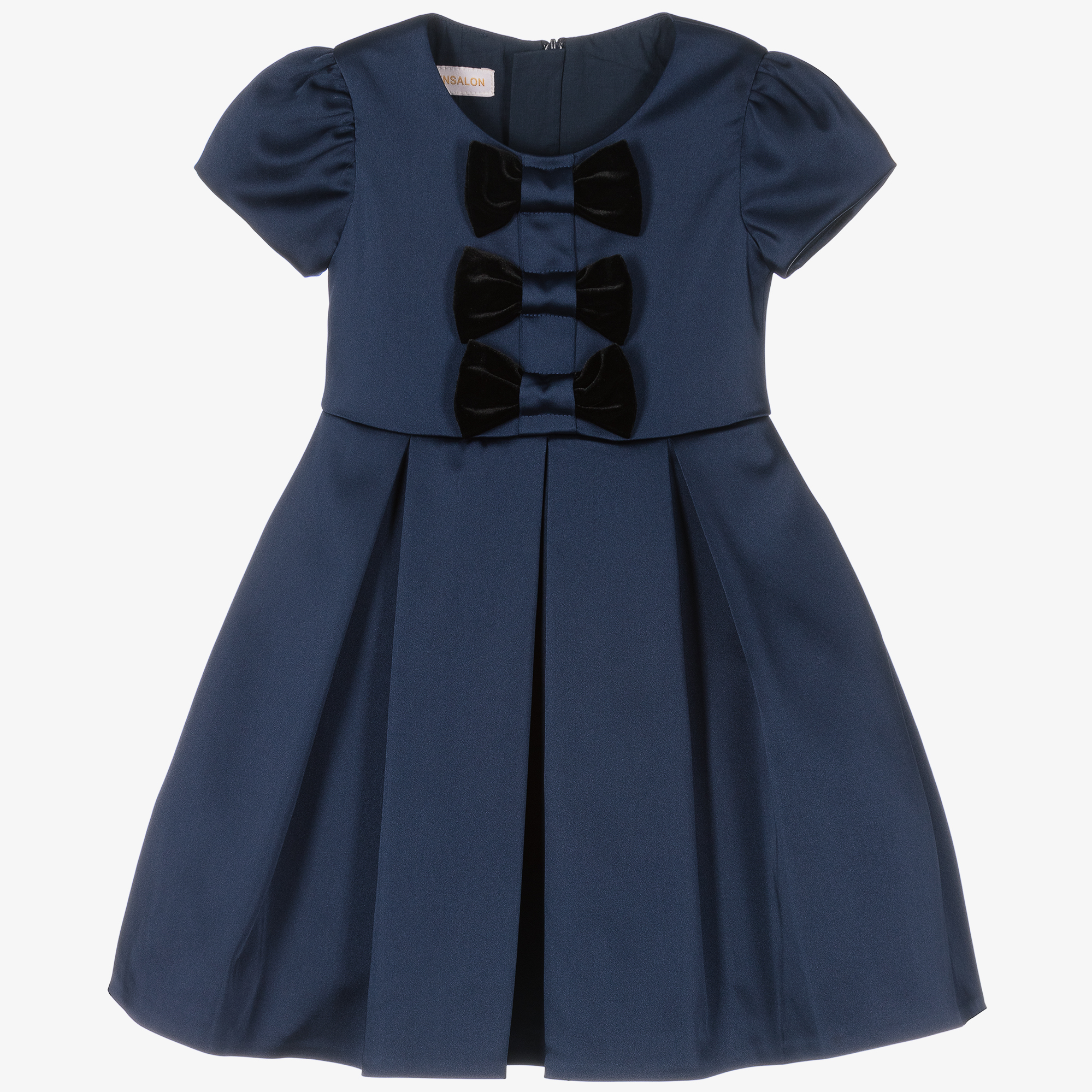 Childrensalon Occasions Girls Navy Blue Satin Bow Dress