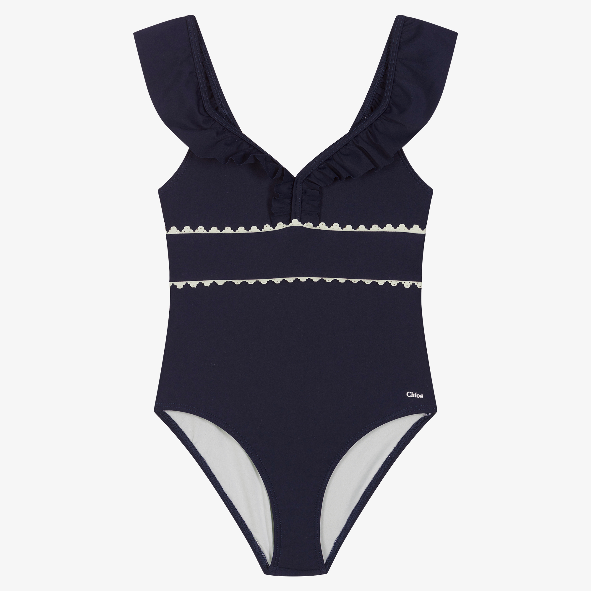 navy ruffle swimsuit