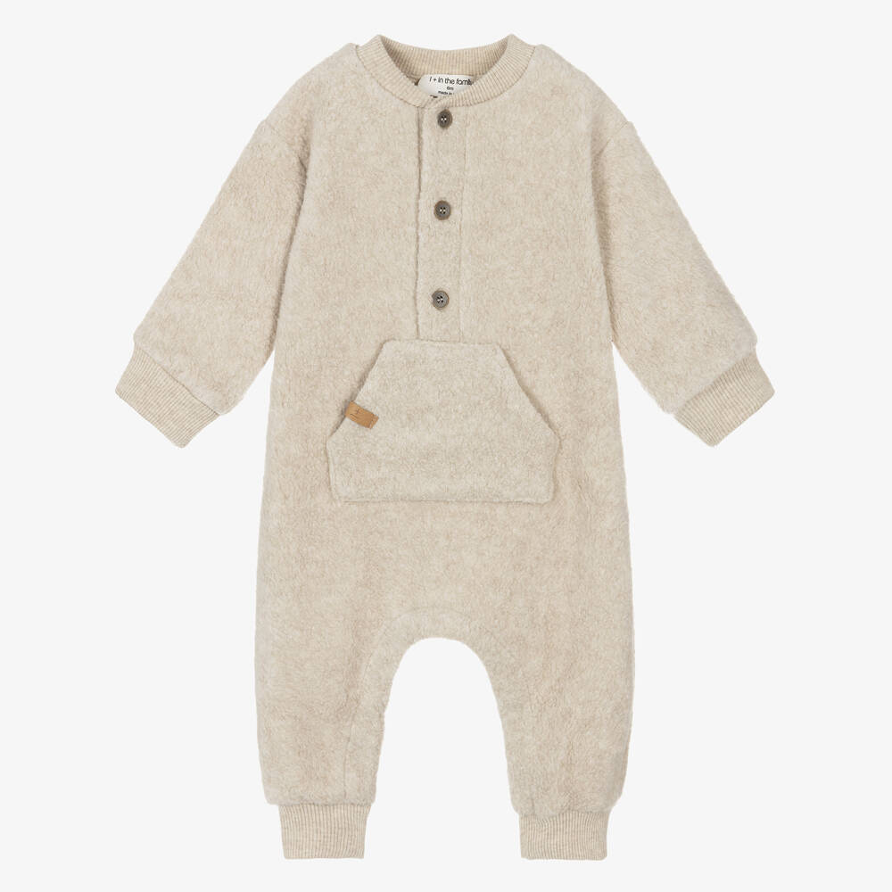 1 + in the family - Baby Boys Beige Fleece Romper | Childrensalon