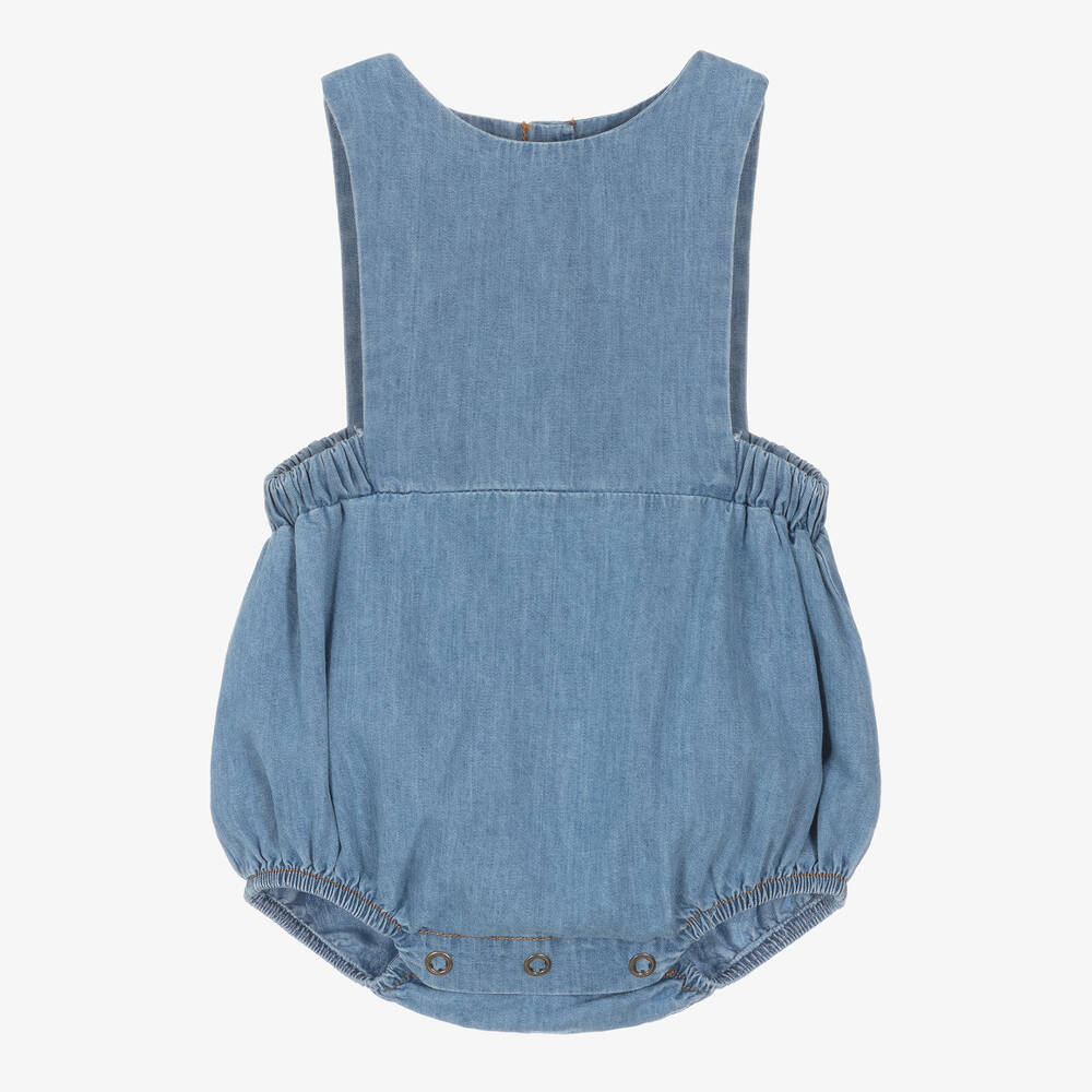 1 + in the family - Baby Girls Blue Cotton Chambray Shortie | Childrensalon