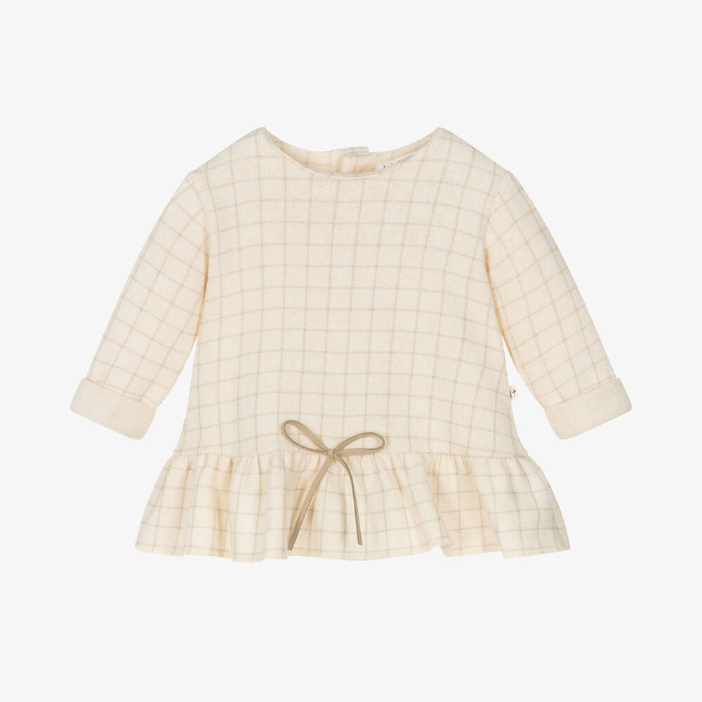 1 + in the family - Baby Girls Ivory Check Cotton Dress | Childrensalon