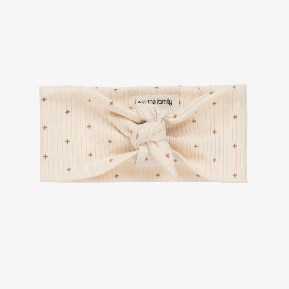 1 + in the family - Baby Girls Ivory Cotton Bow Headband | Childrensalon