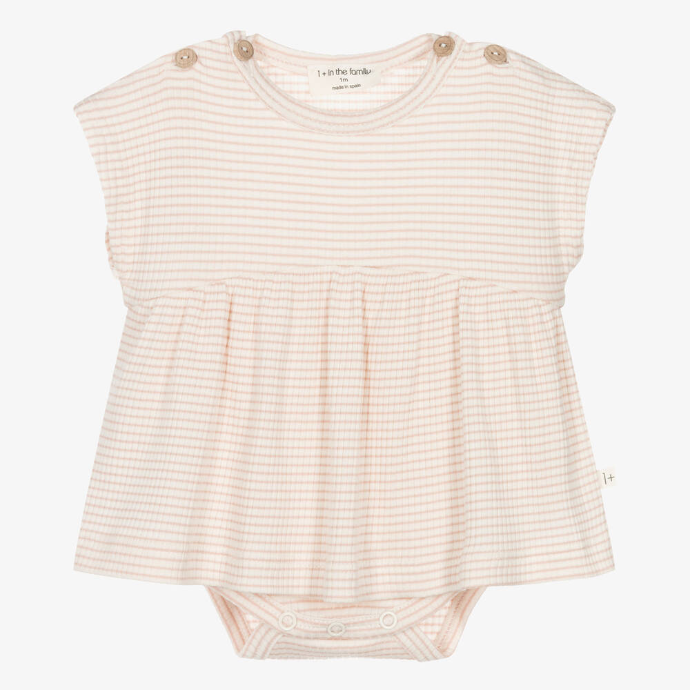 1 + in the family - Baby Girls Ivory & Pink Cotton Dress | Childrensalon
