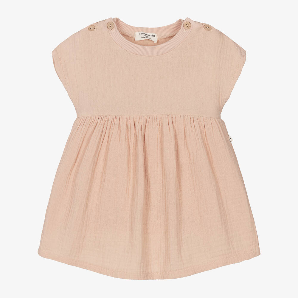 1 + in the family - Baby Girls Pink Cotton Dress | Childrensalon