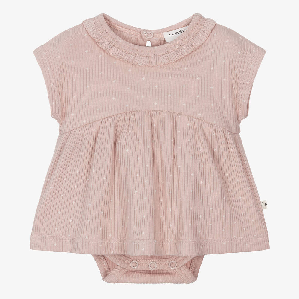 1 + in the family - Baby Girls Pink Ribbed Cotton Dress | Childrensalon