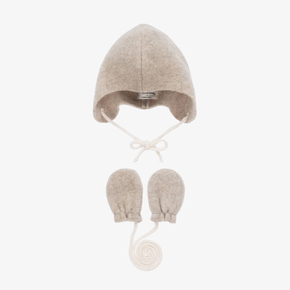 1 + in the family - Beige Bamboo Fleece Hat & Mittens Set | Childrensalon