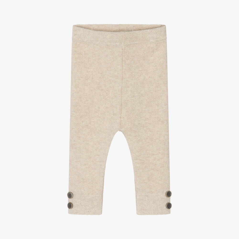 1 + in the family - Beige Cotton Knit Leggings | Childrensalon