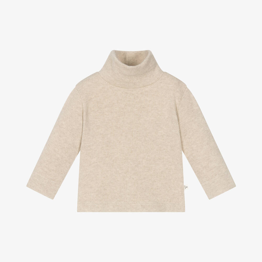 1 + in the family - Beige Cotton Knit Turtleneck Baby Sweater | Childrensalon